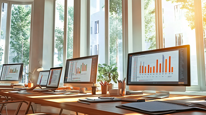 Modern Office Workspace with Data Analysis