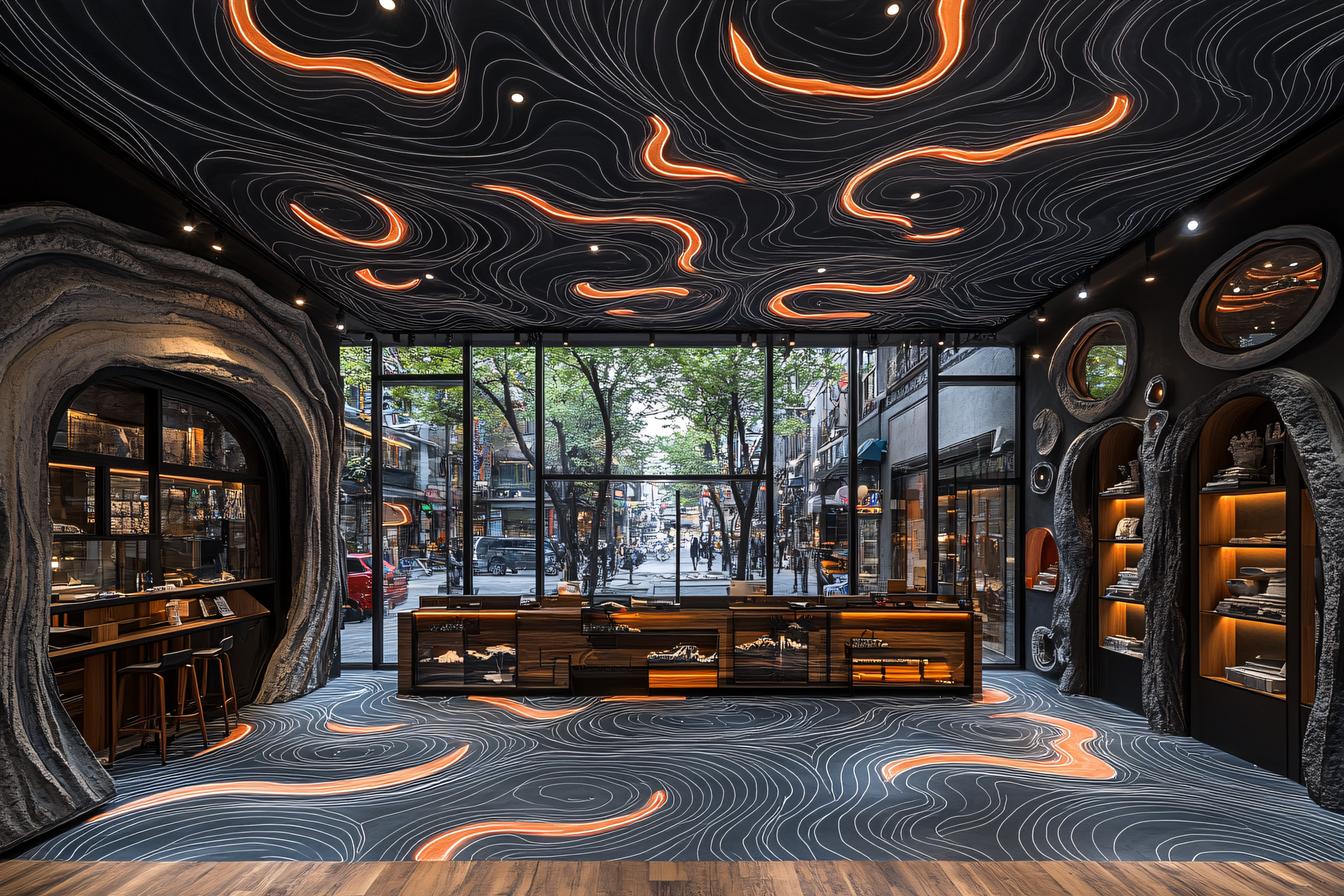 Modern Store Interior with Topographical Design