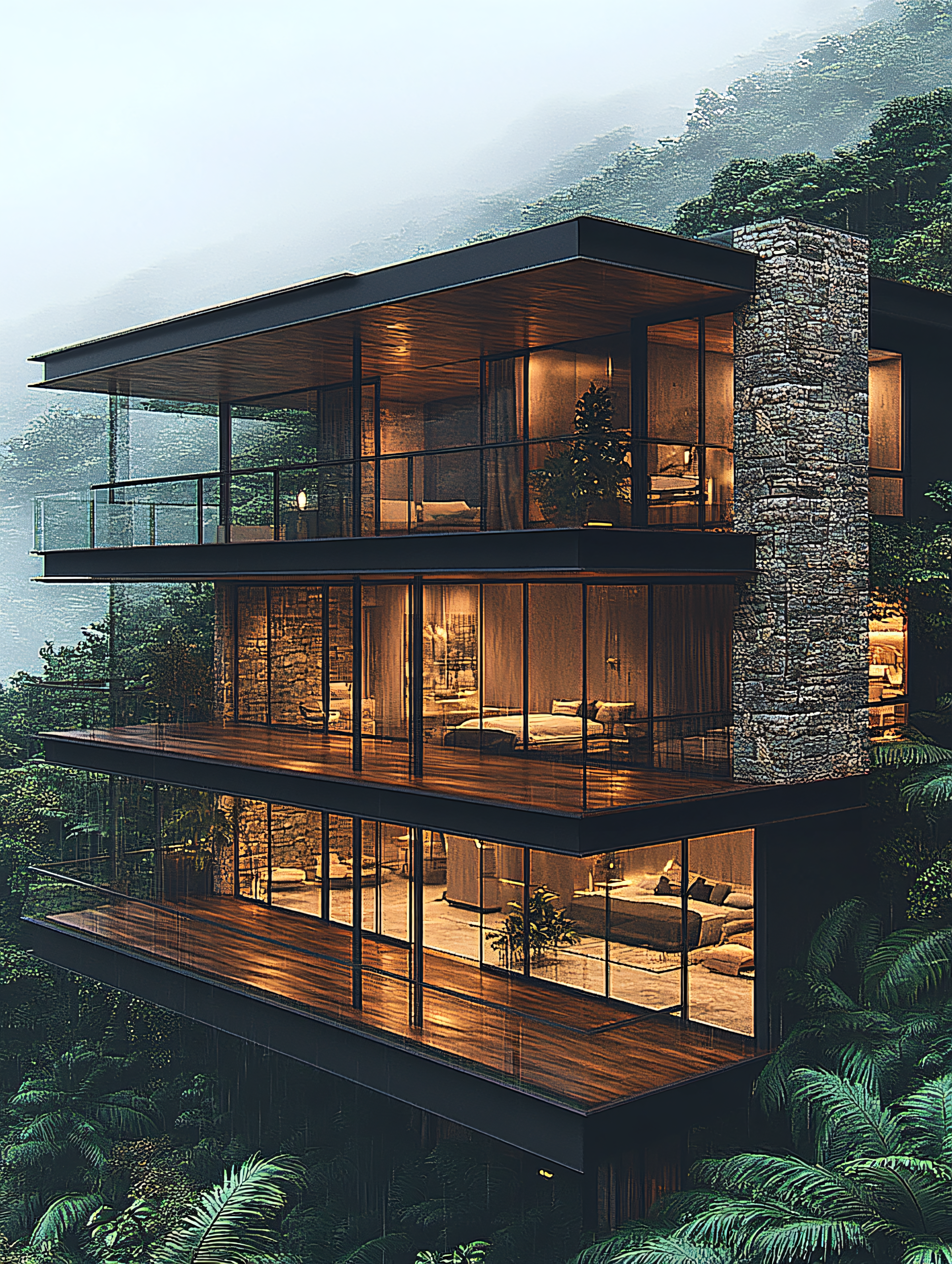 Modern Villa In Rainforest Mist