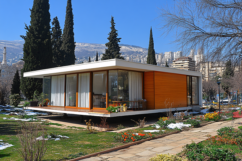 Modernist House with Wooden Walls and Glass Windows