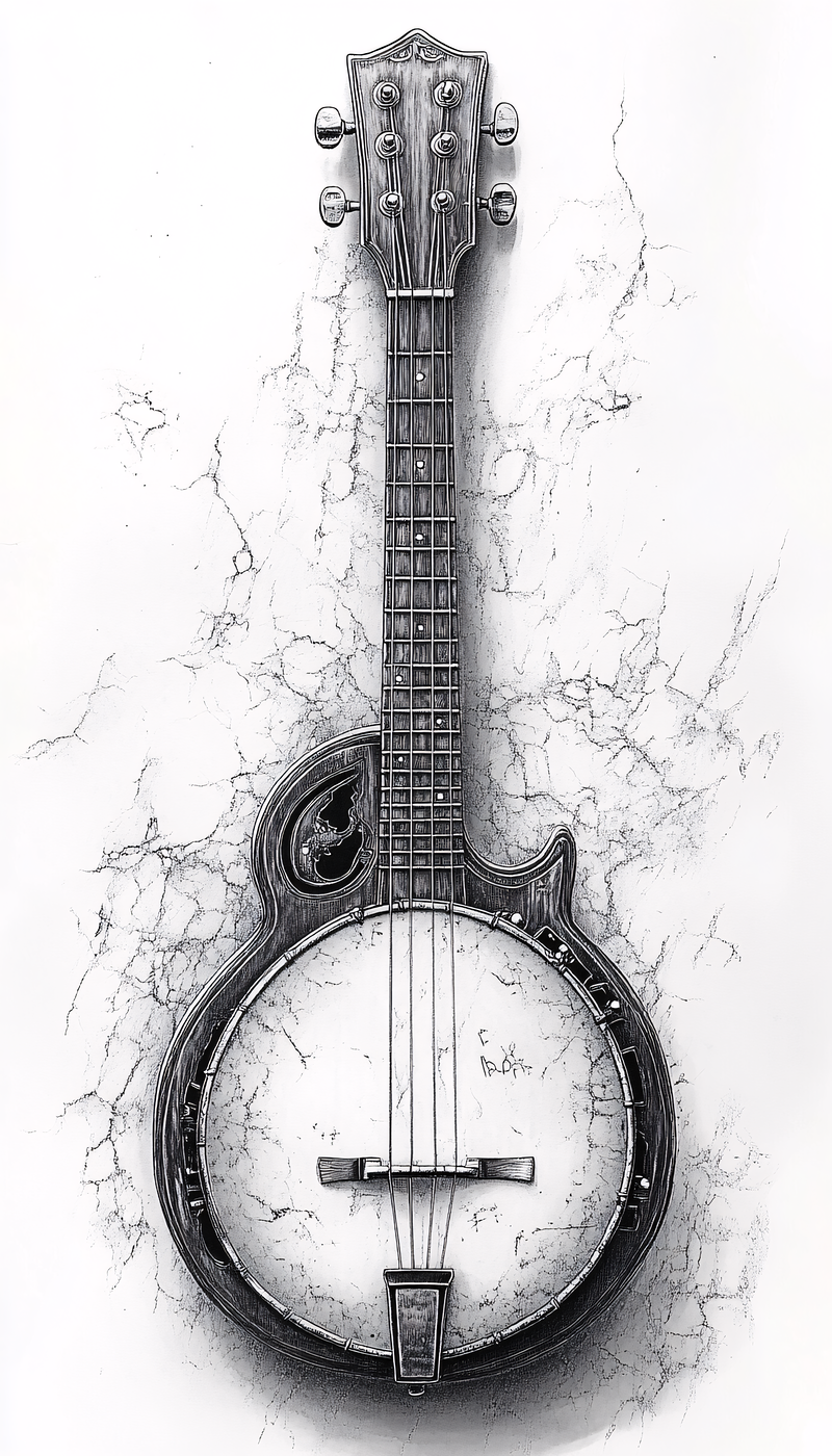 Monochrome Banjo Illustration