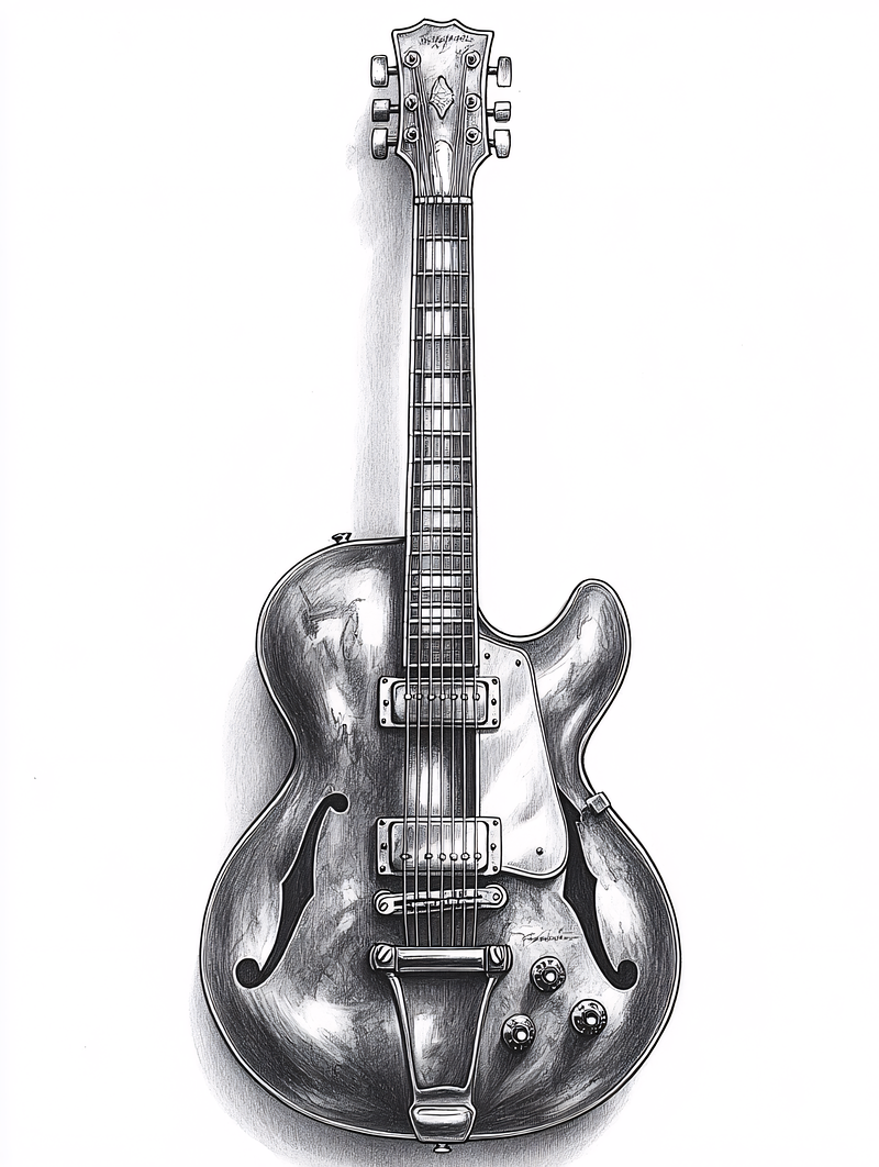 Monochrome Hollow Body Guitar Sketch