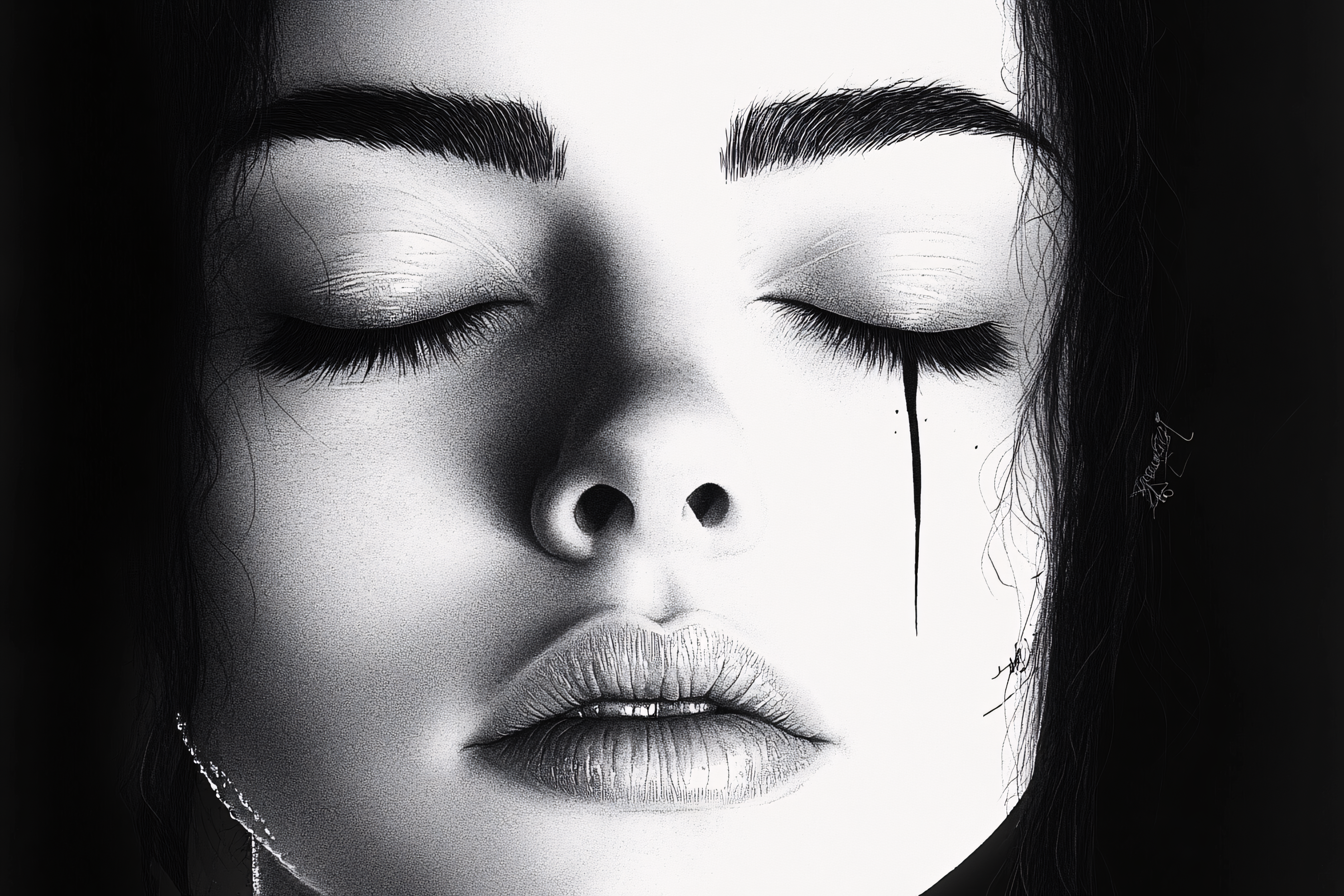 Monochrome Tearful Woman Portrait