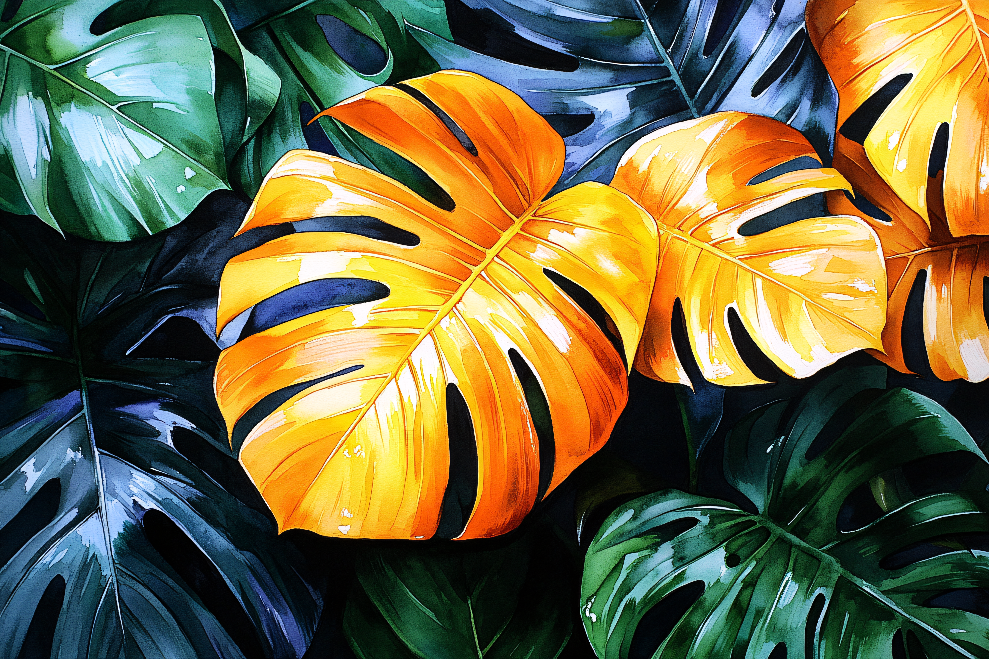 Monstera Leaves Watercolor Painting