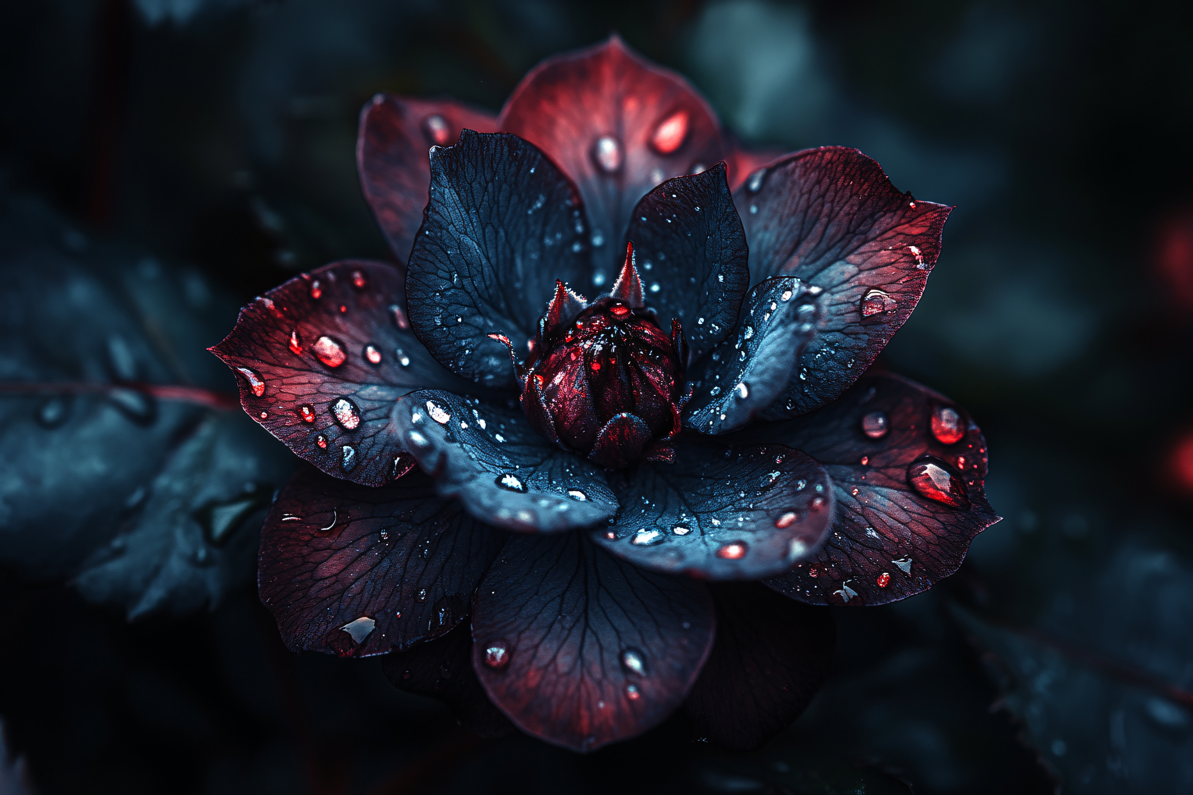 Moody Bloom with Raindrops