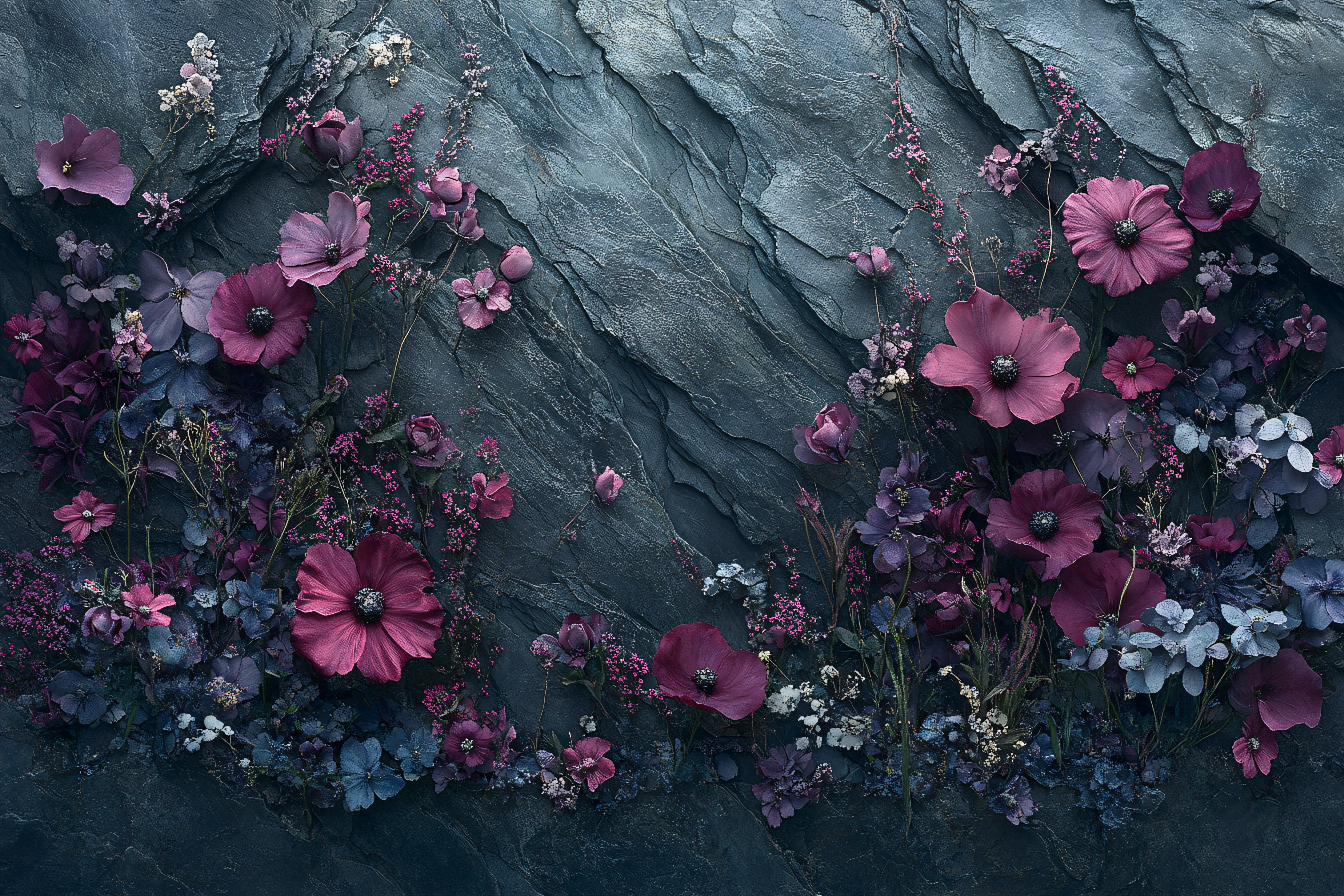 Moody Floral Arrangement on Slate Stone