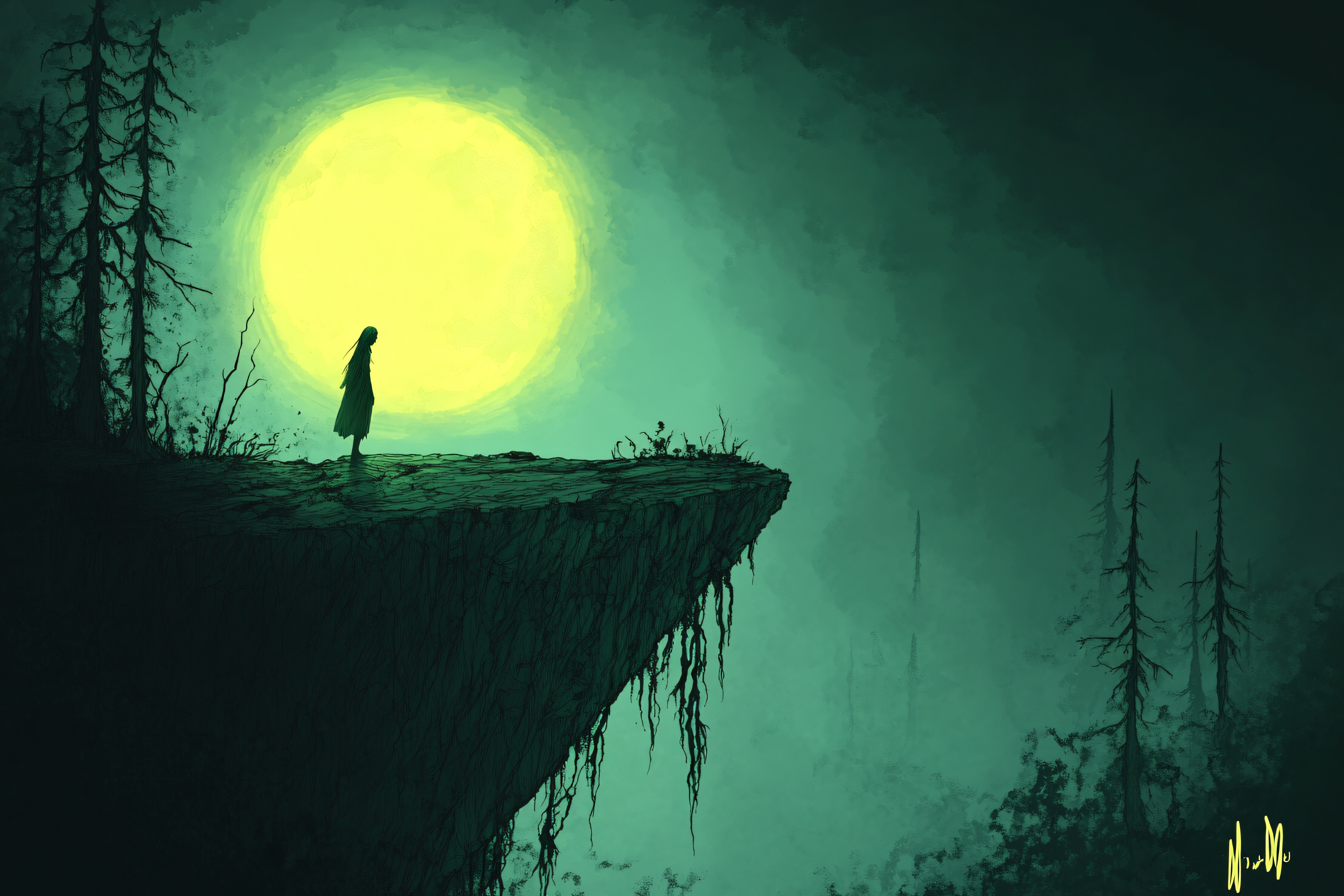 Moonlit Cliffside Contemplation