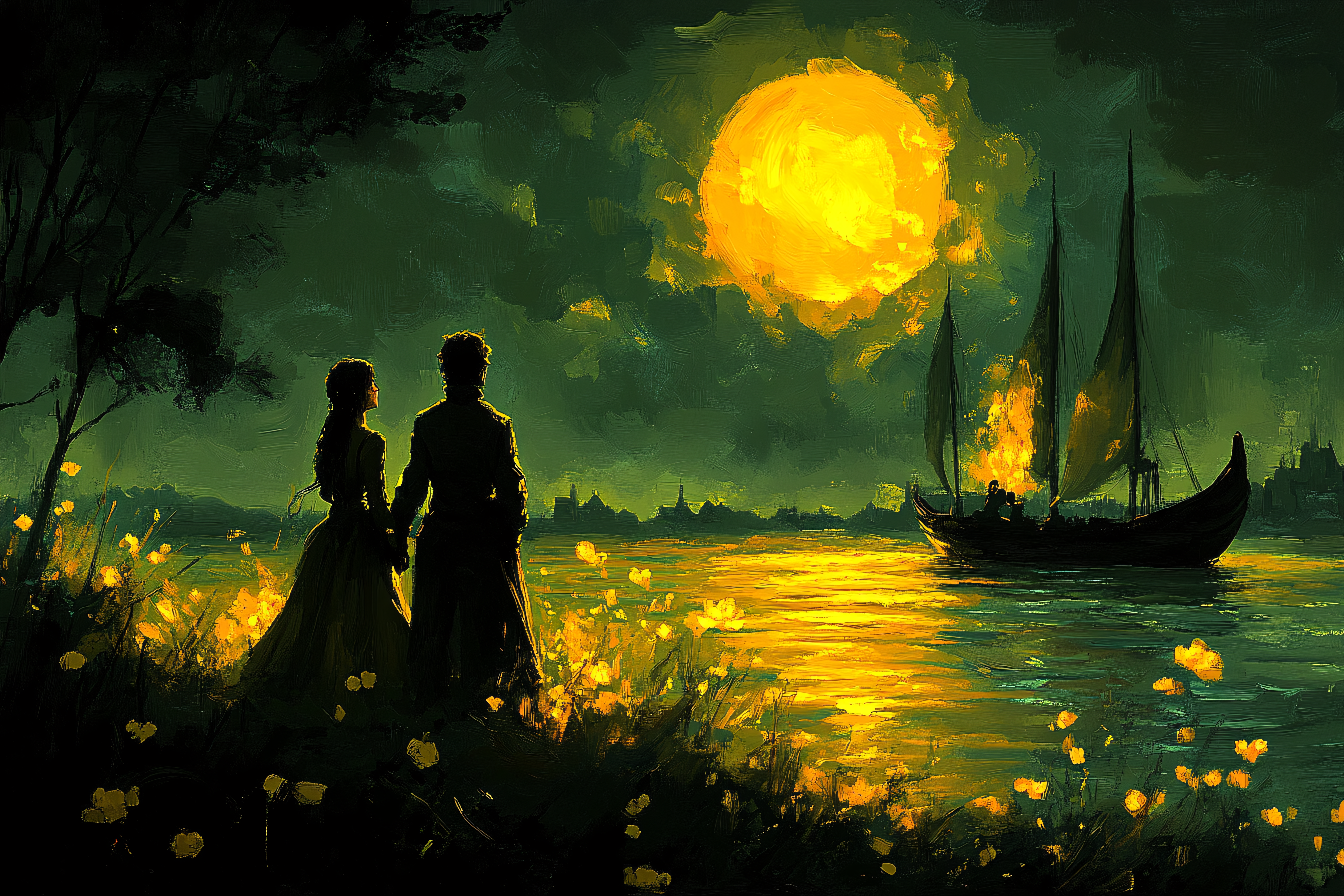 Moonlit Romance by the Shore