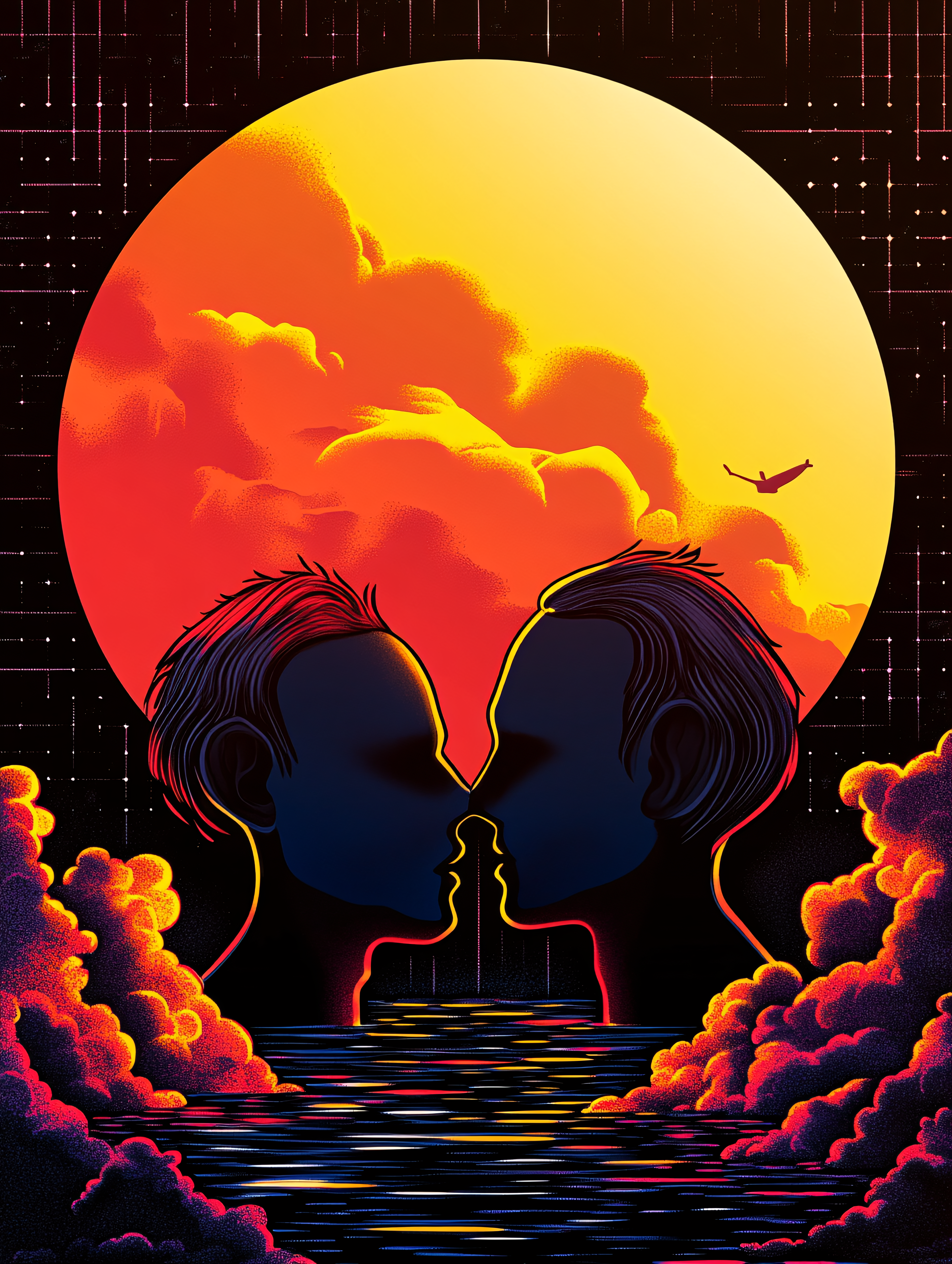 Moonlit Silhouette Kiss