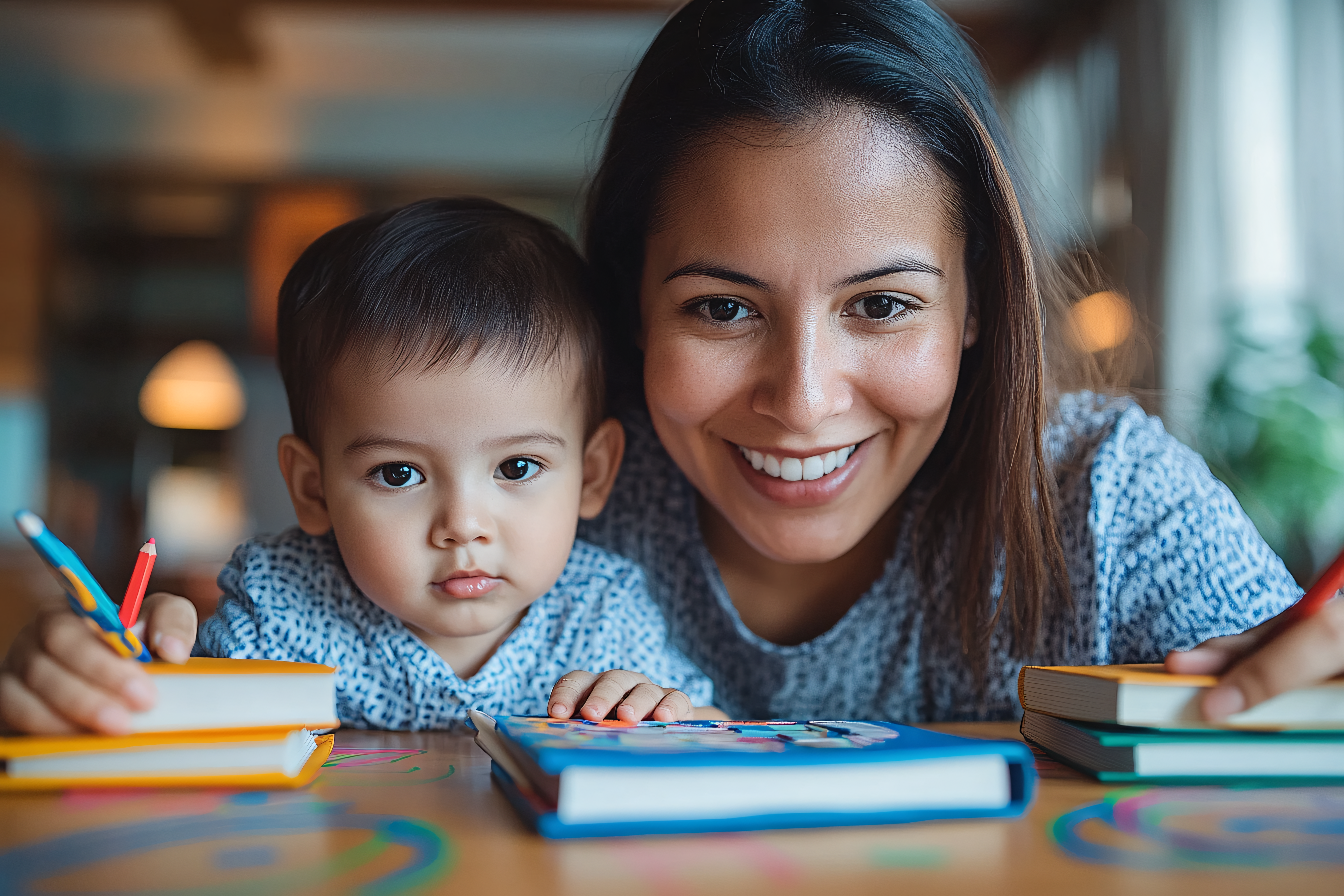 Mother and Child Drawing Together