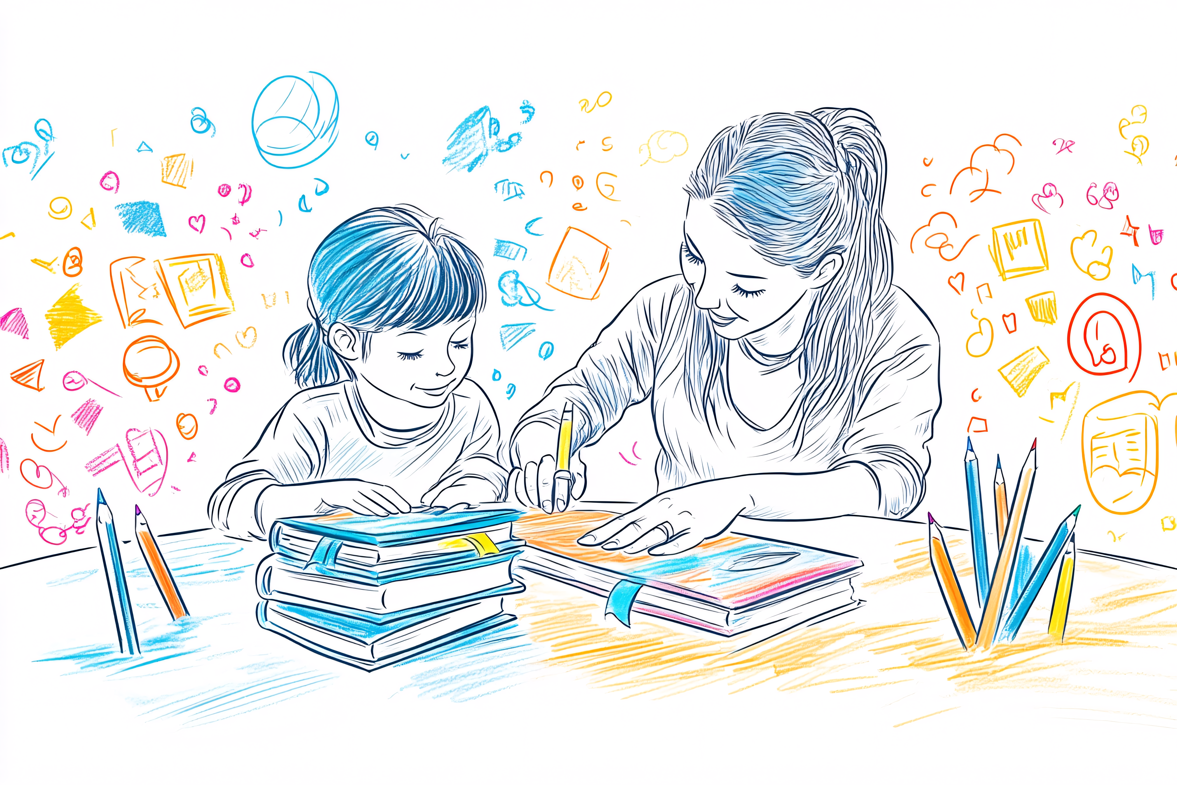 Mother And Child Learning Together Illustration