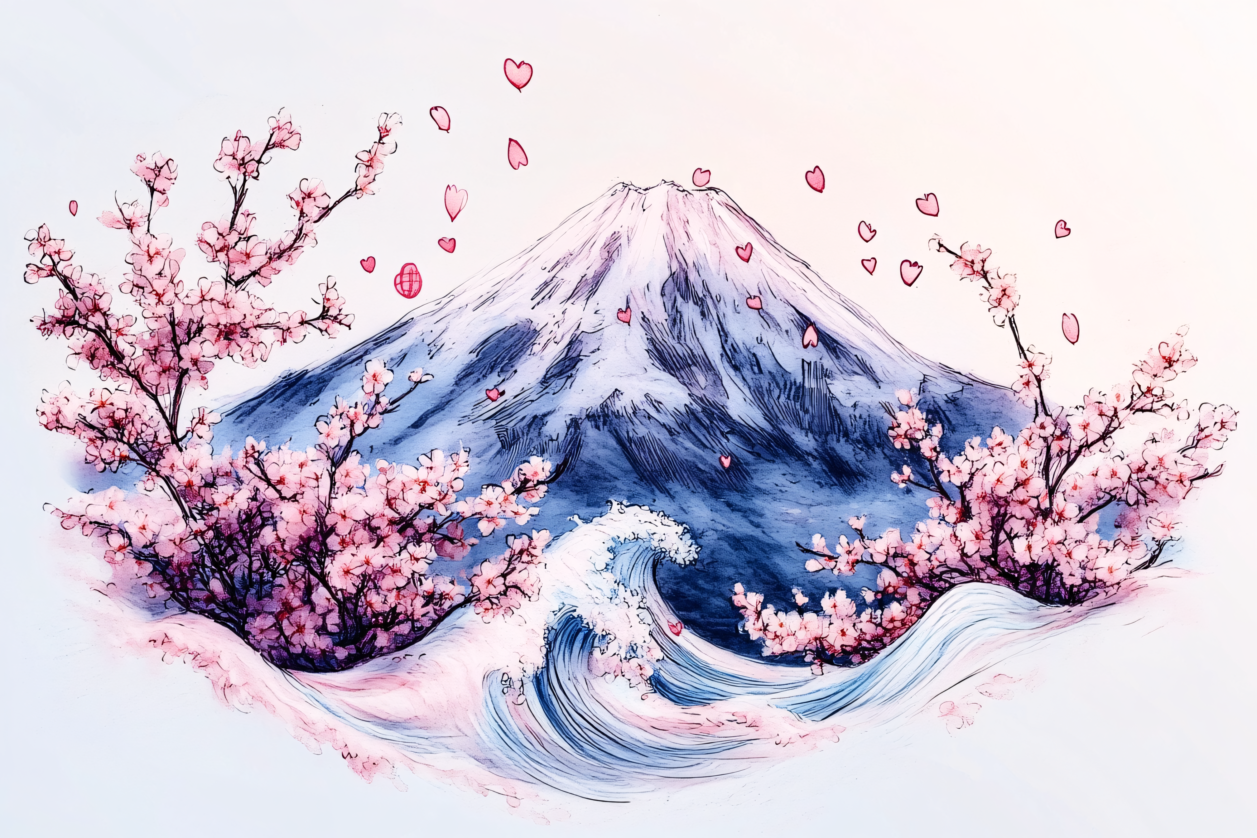 Mount Fuji Cherry Blossoms Wave