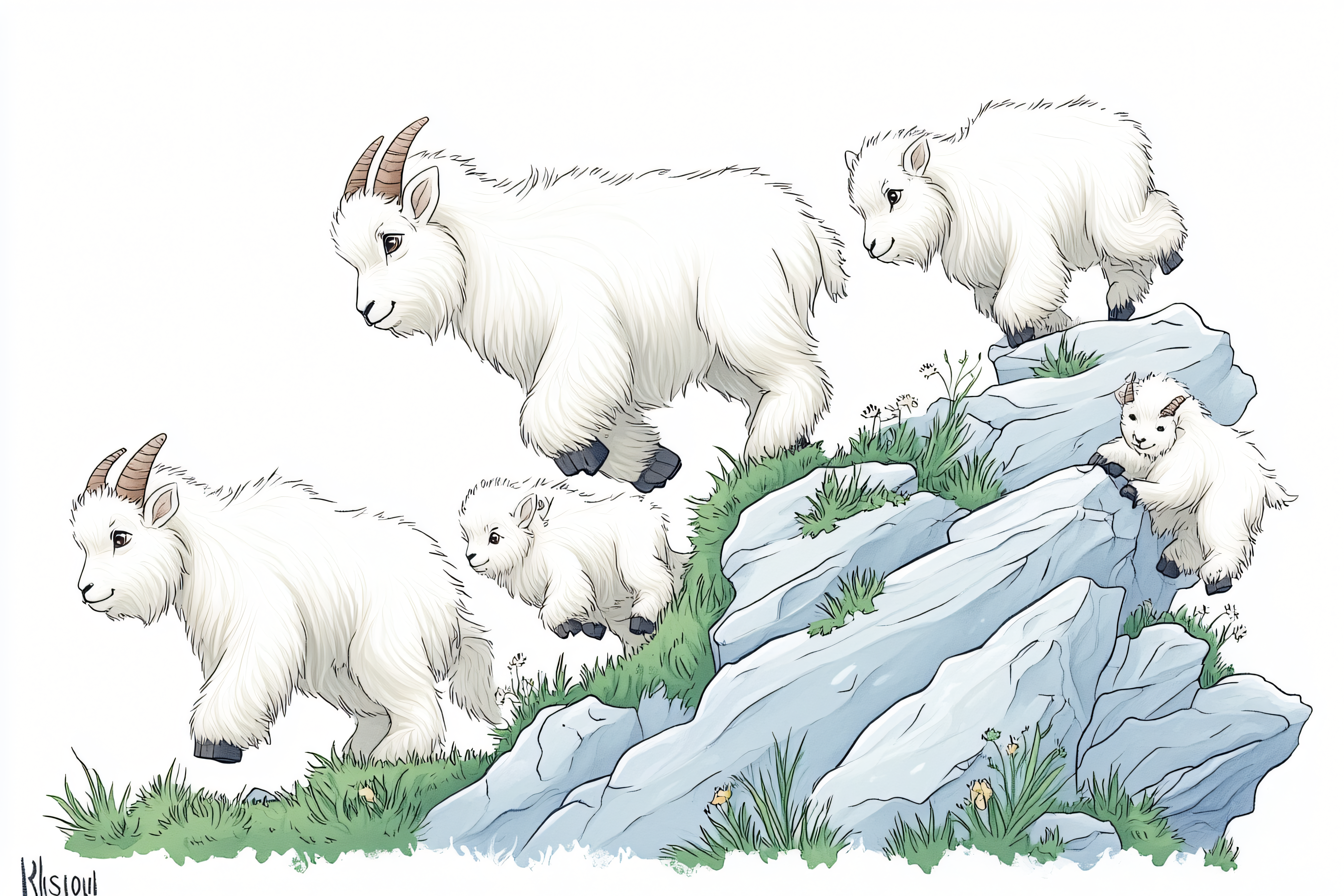 Mountain Goat Family on a Rocky Terrain