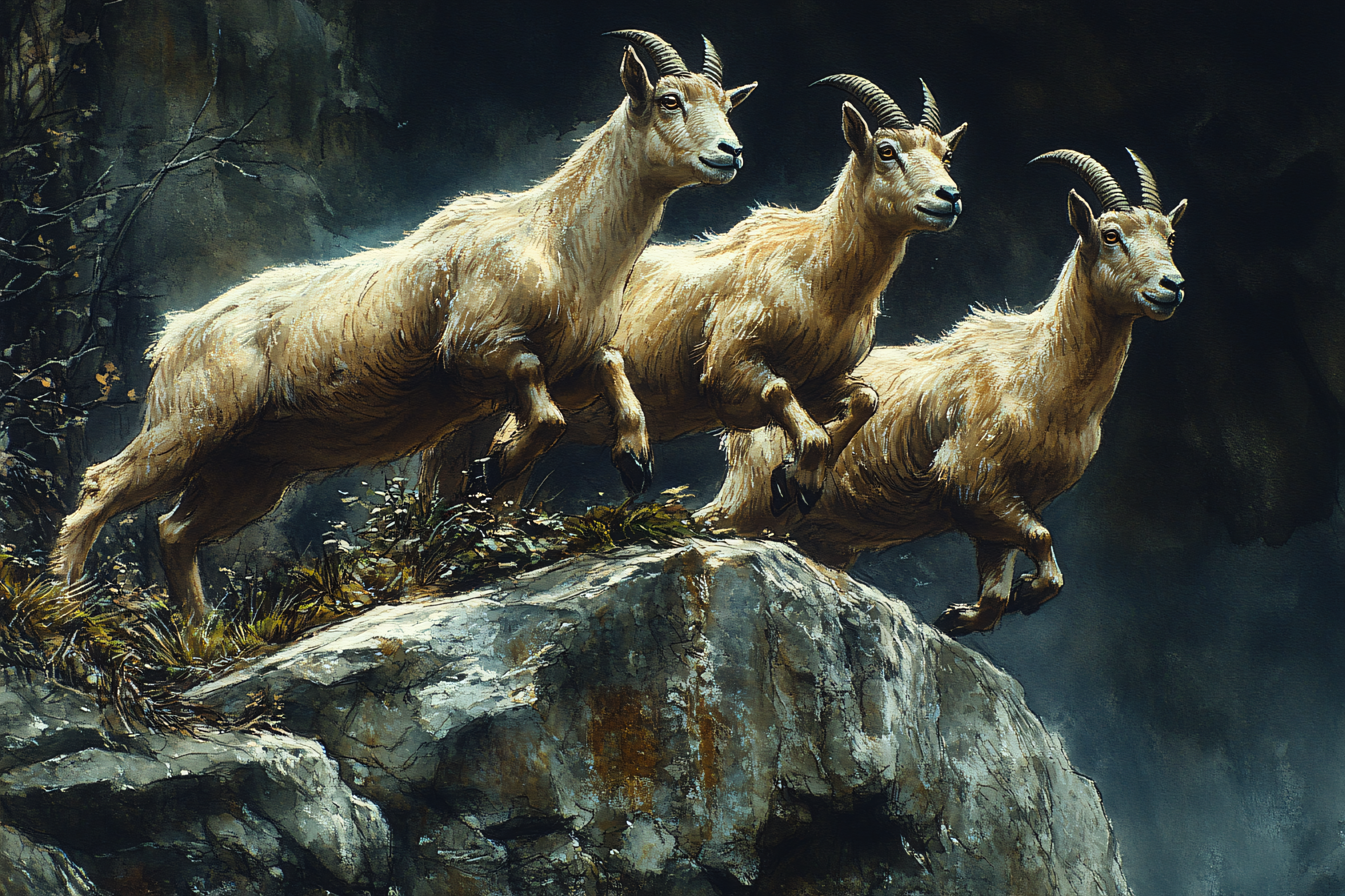 Mountain Goats On Rocky Cliff