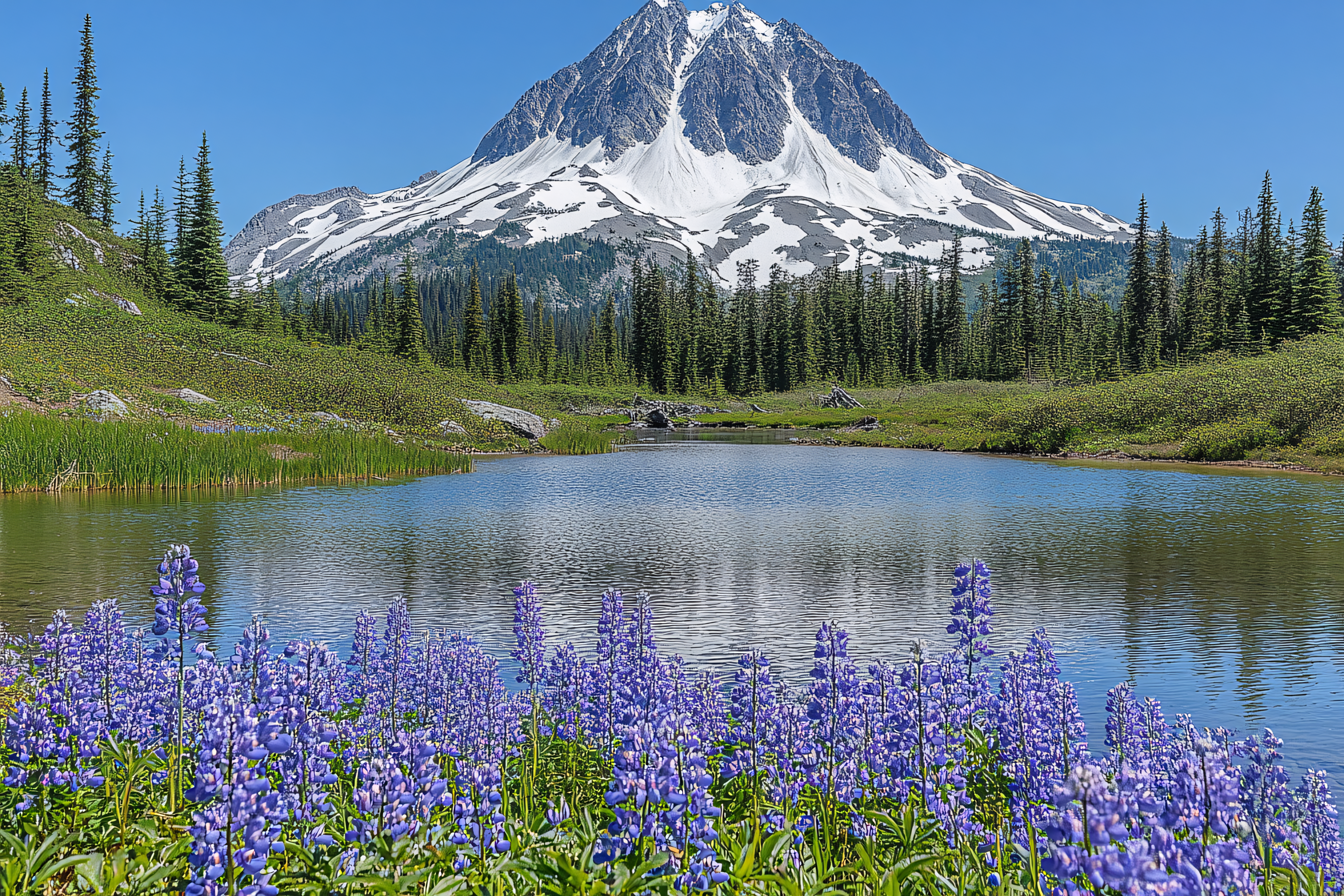 Mountain Lake Lupine Landscape