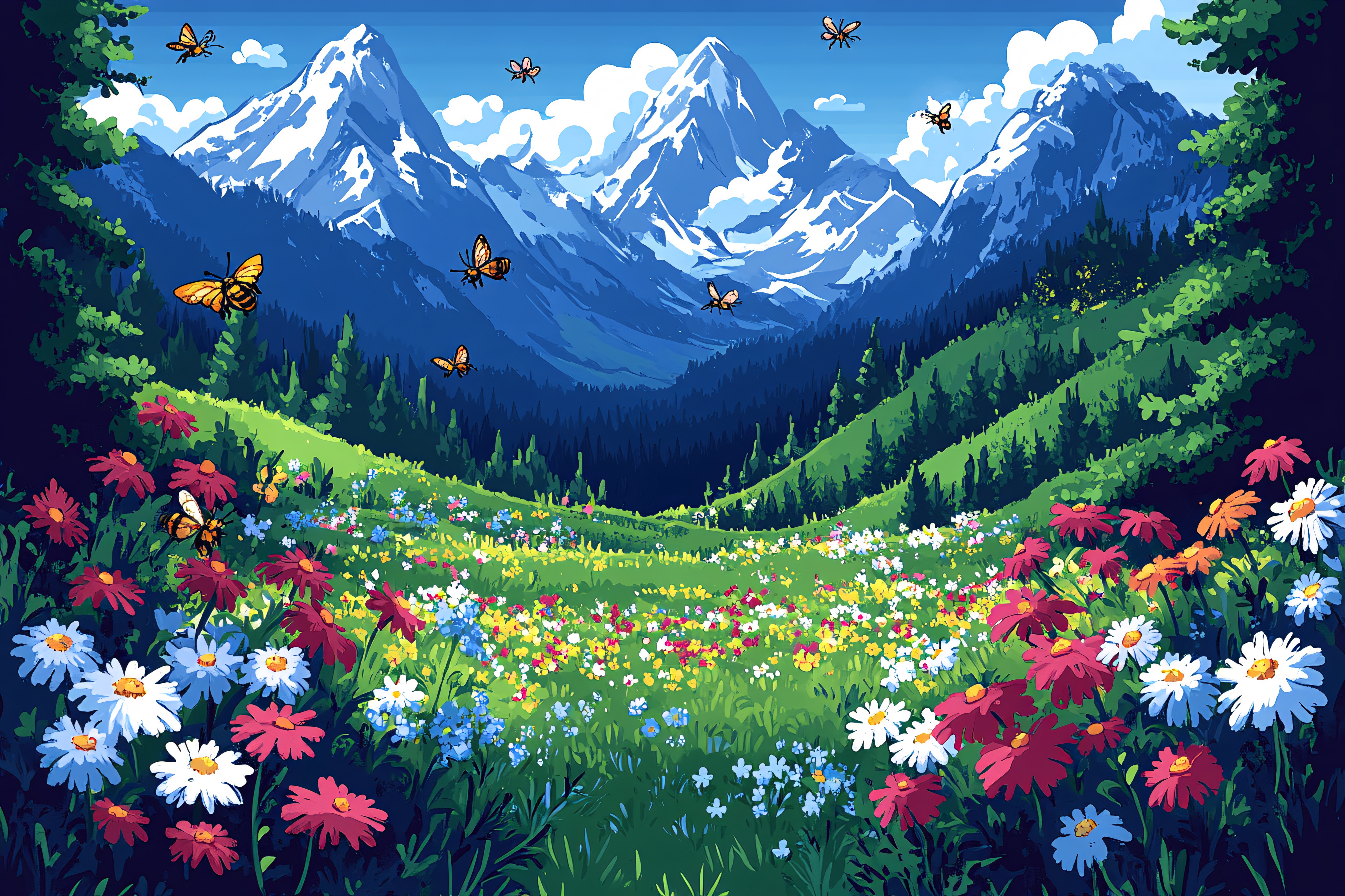 Mountain Meadow with Butterflies