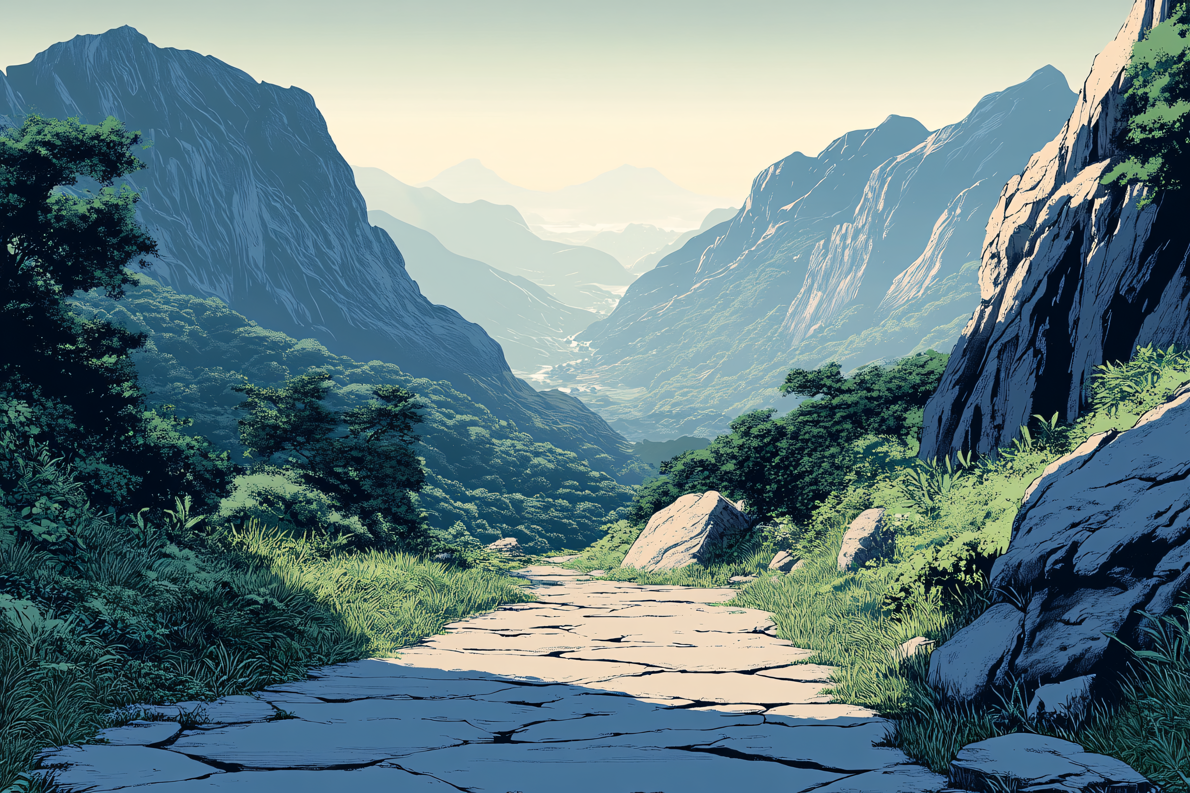 Mountain Path Through Valley