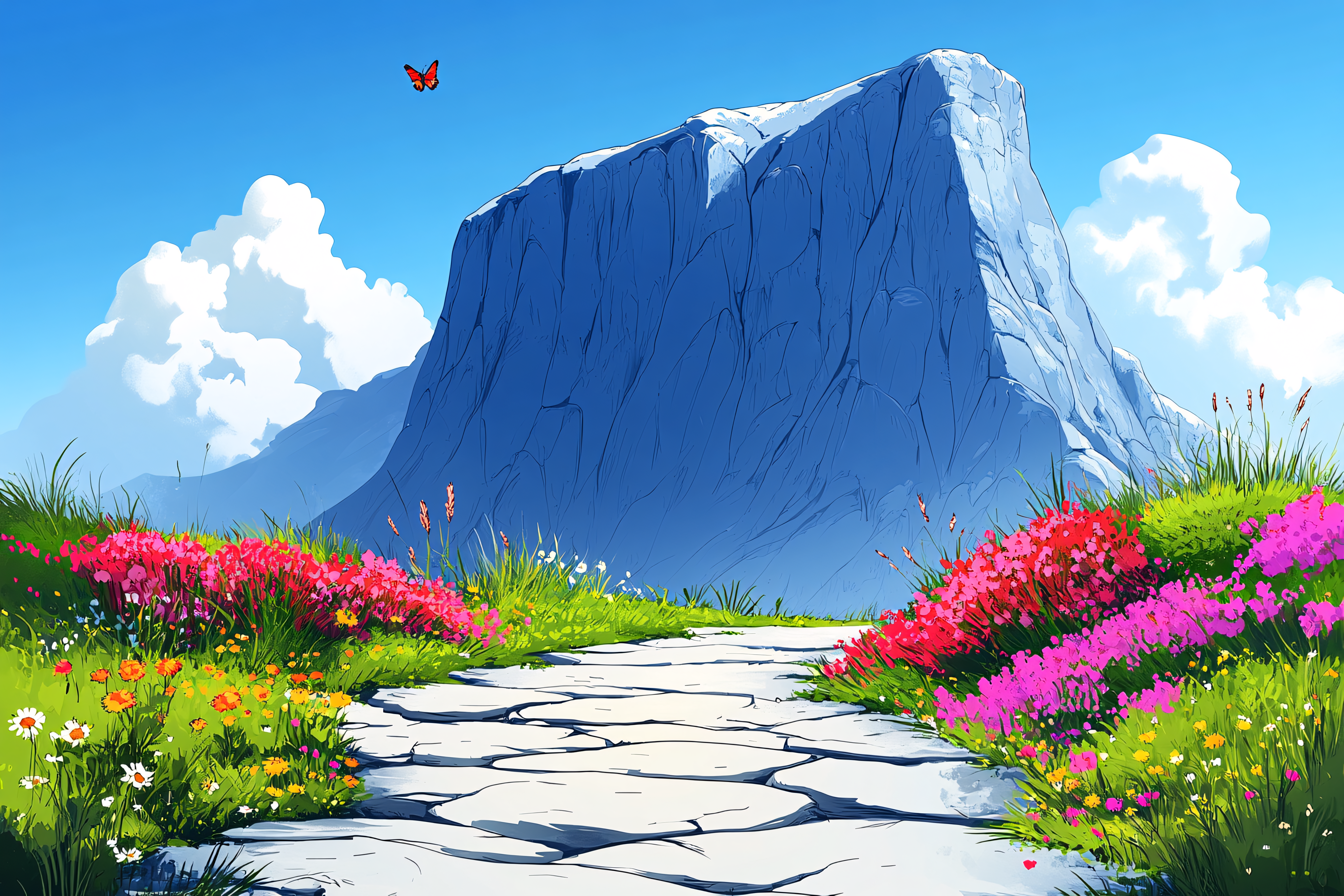Mountain Path with Butterfly