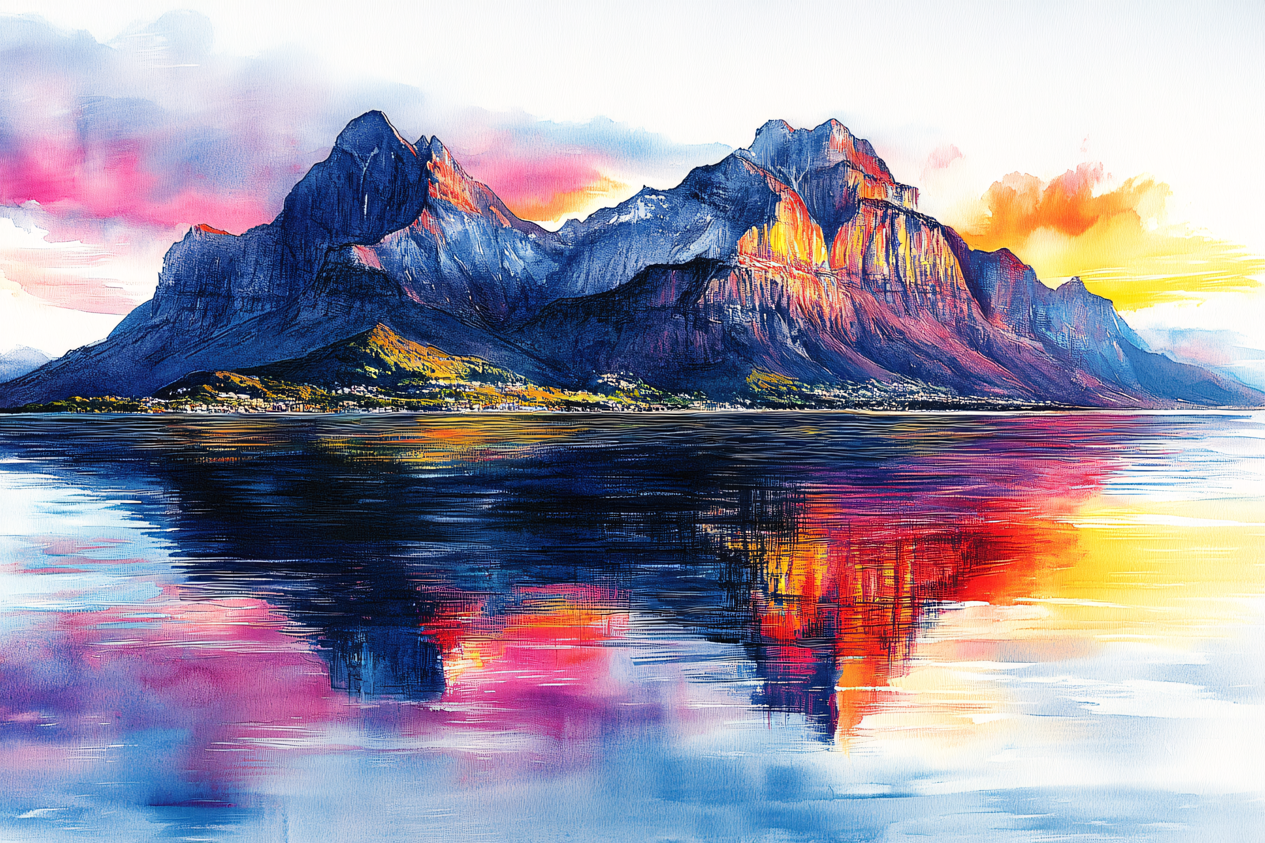 Mountain Reflection Watercolor