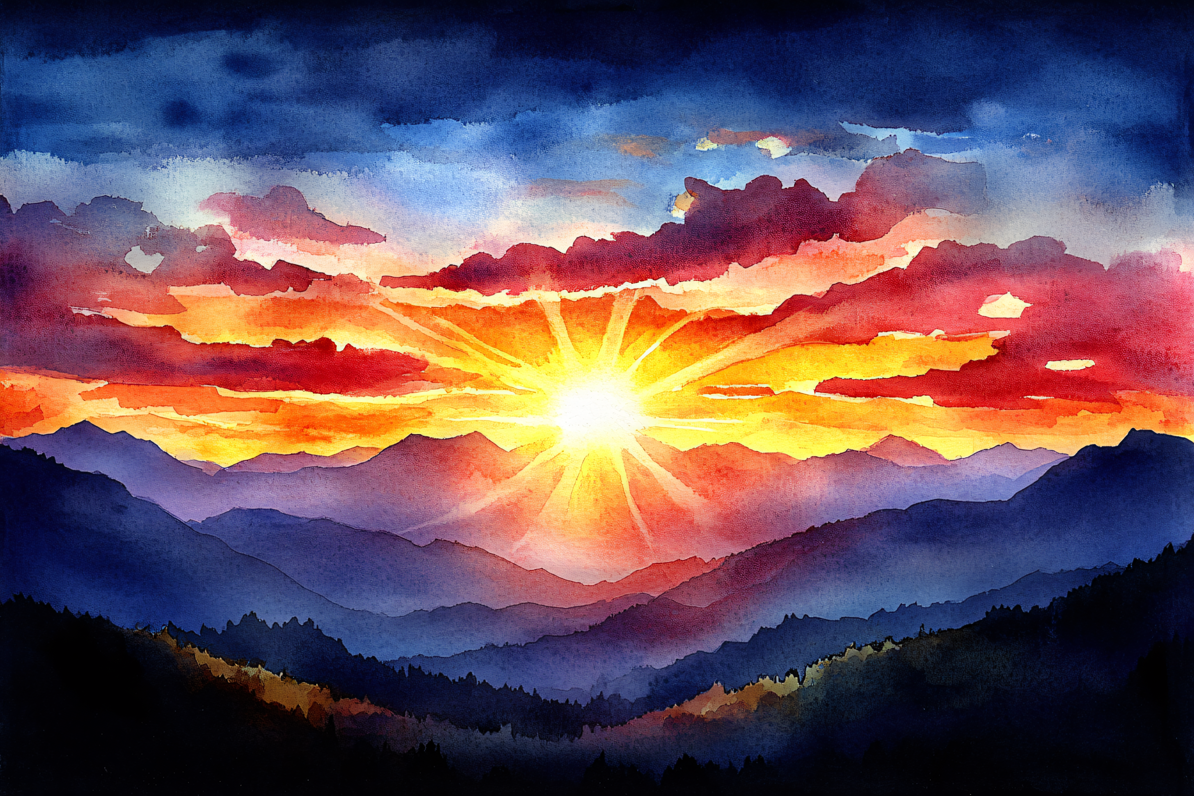 Mountain Sunrise Watercolor