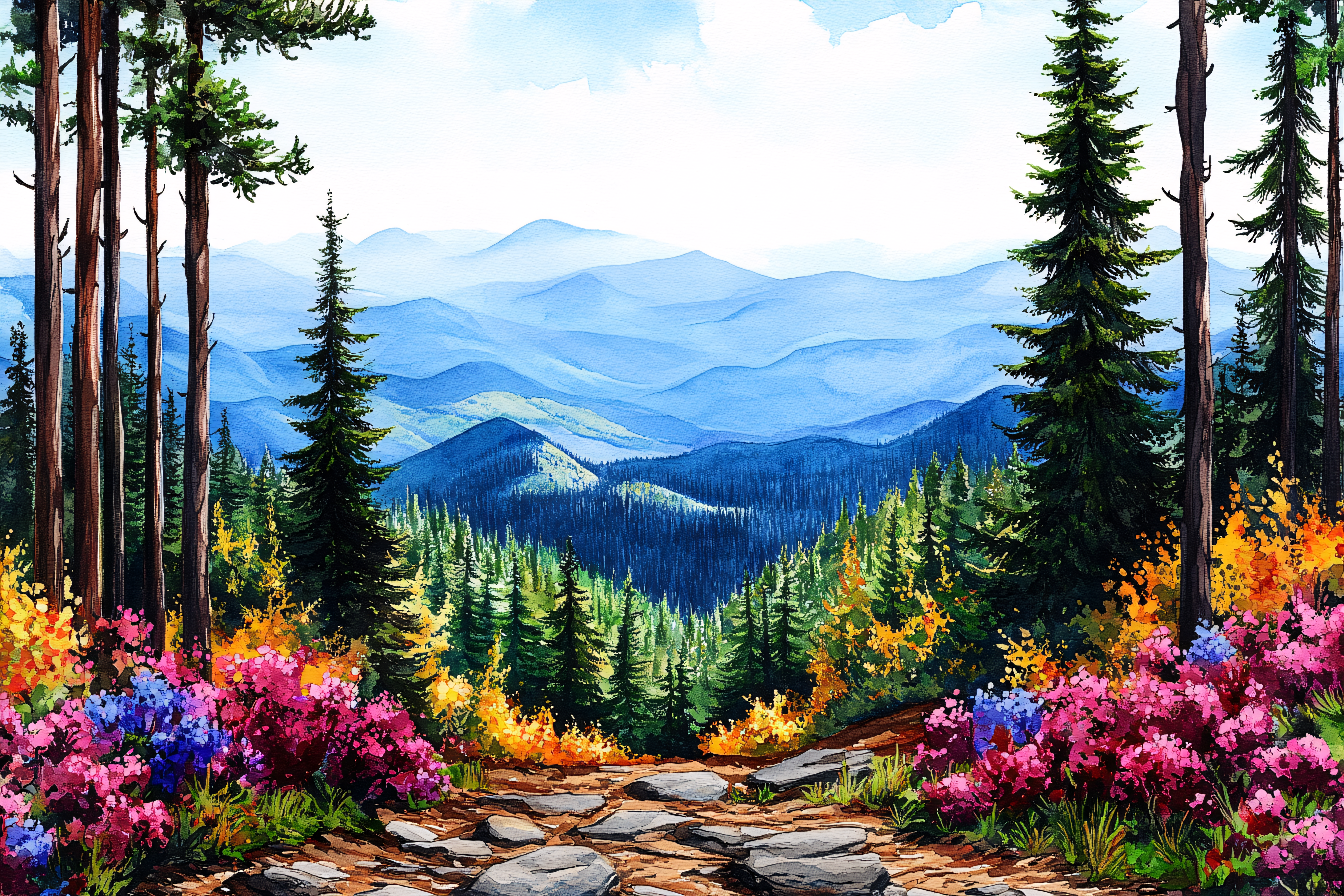 Mountain Vista Watercolor Painting