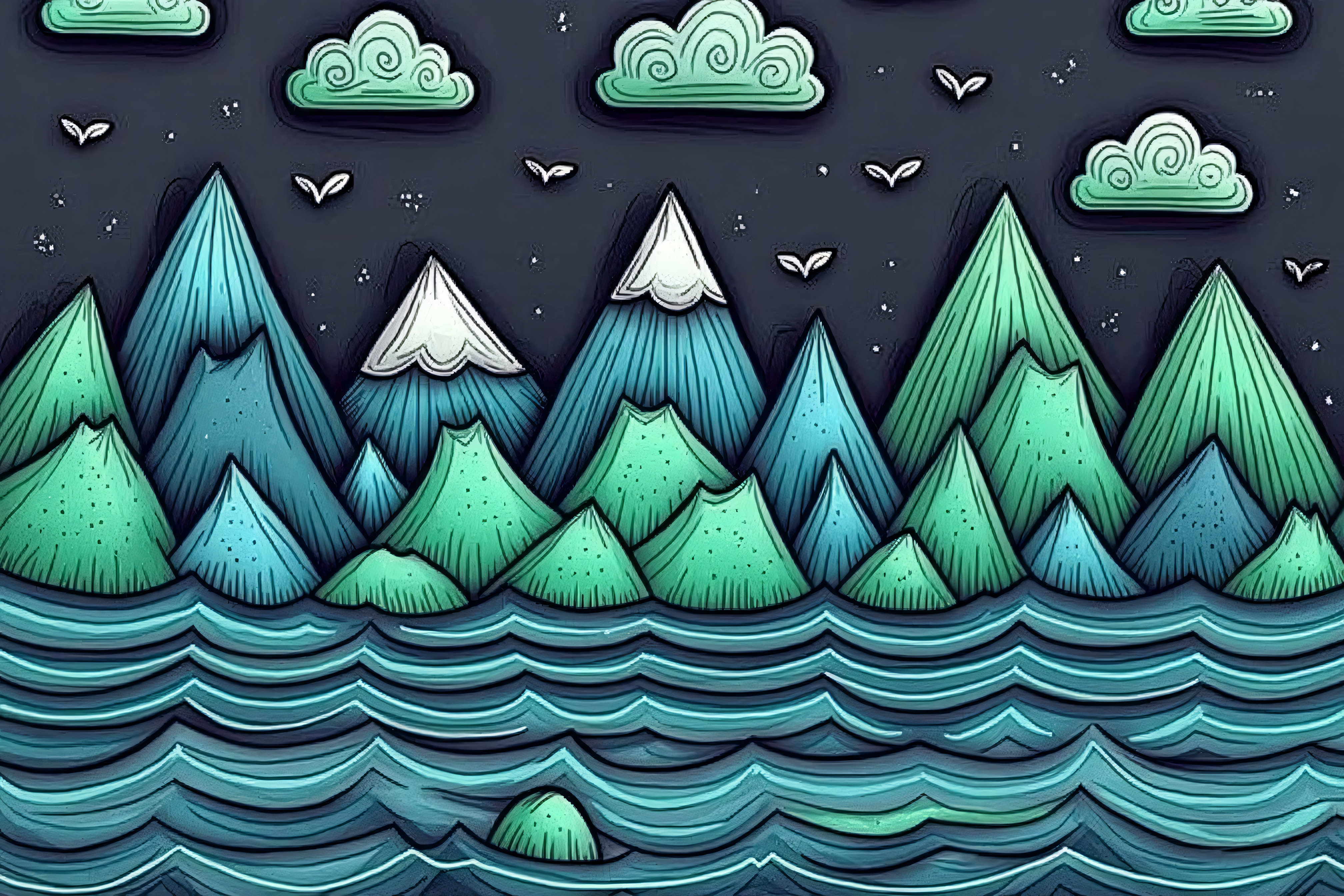 Mountainous Wave Landscape