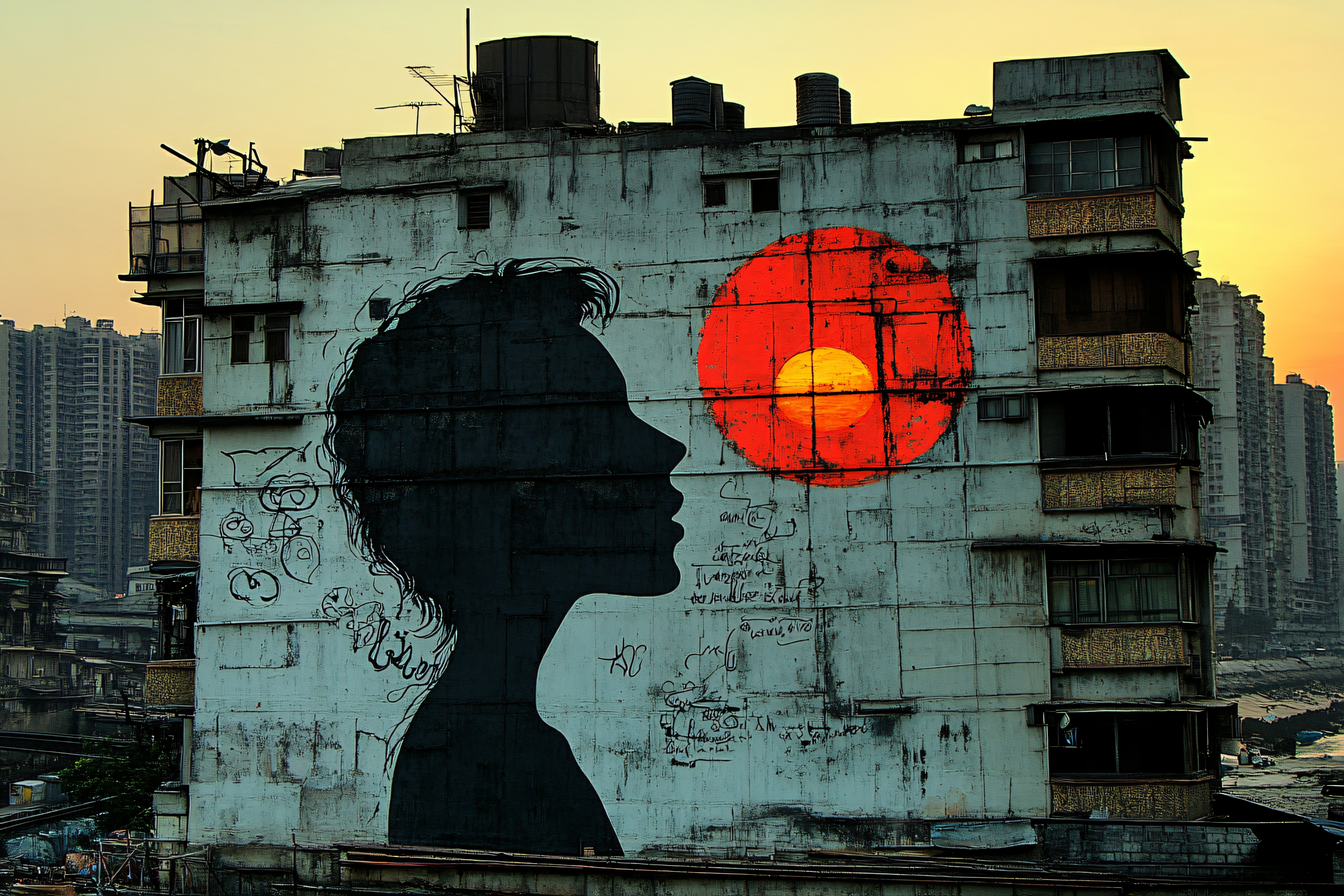 Mural Of Woman Silhouette And Red Circle