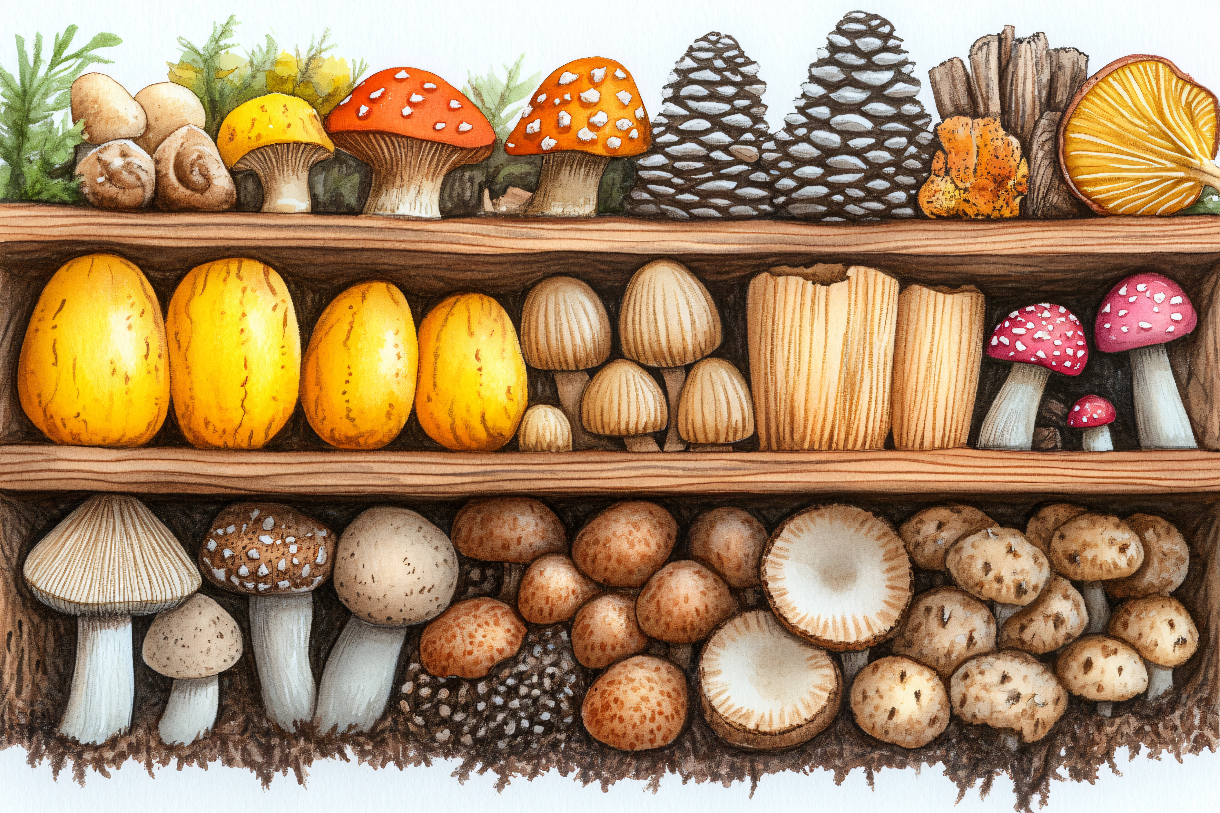 Mushroom and Fungi Shelf Watercolor