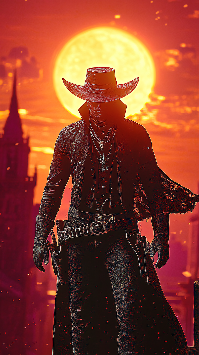 Mysterious Cowboy Under A Fiery Sky