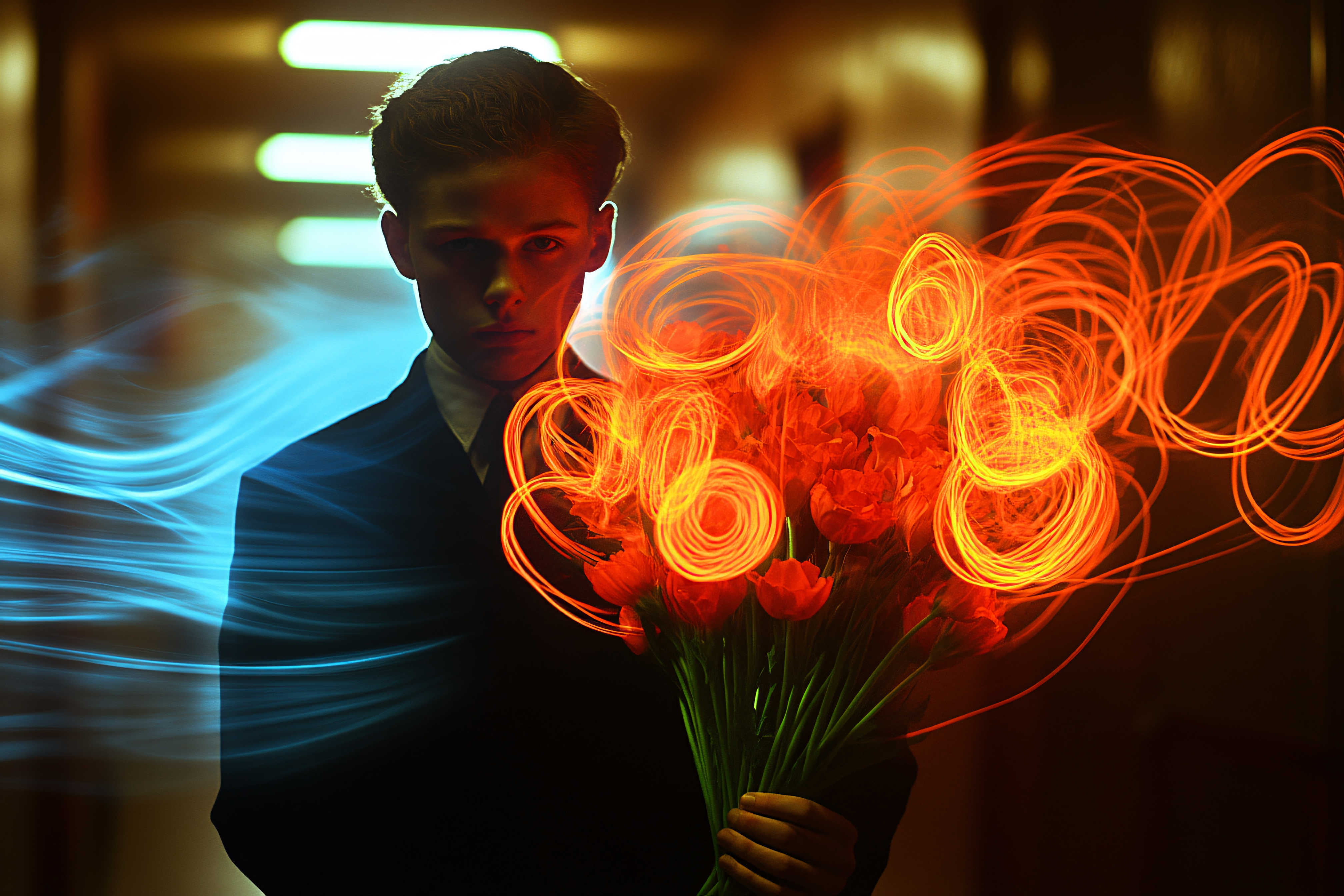 Mysterious Gentleman with Glowing Bouquet