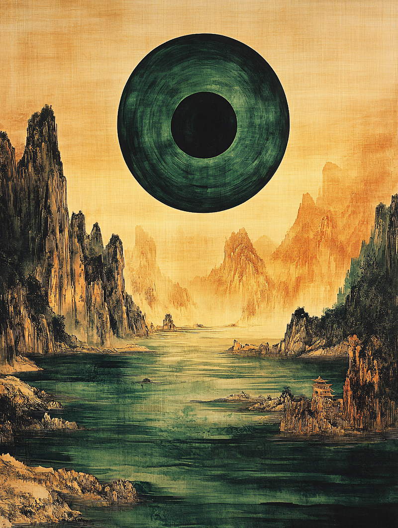 Mystical Mountain Landscape With Dark Circle