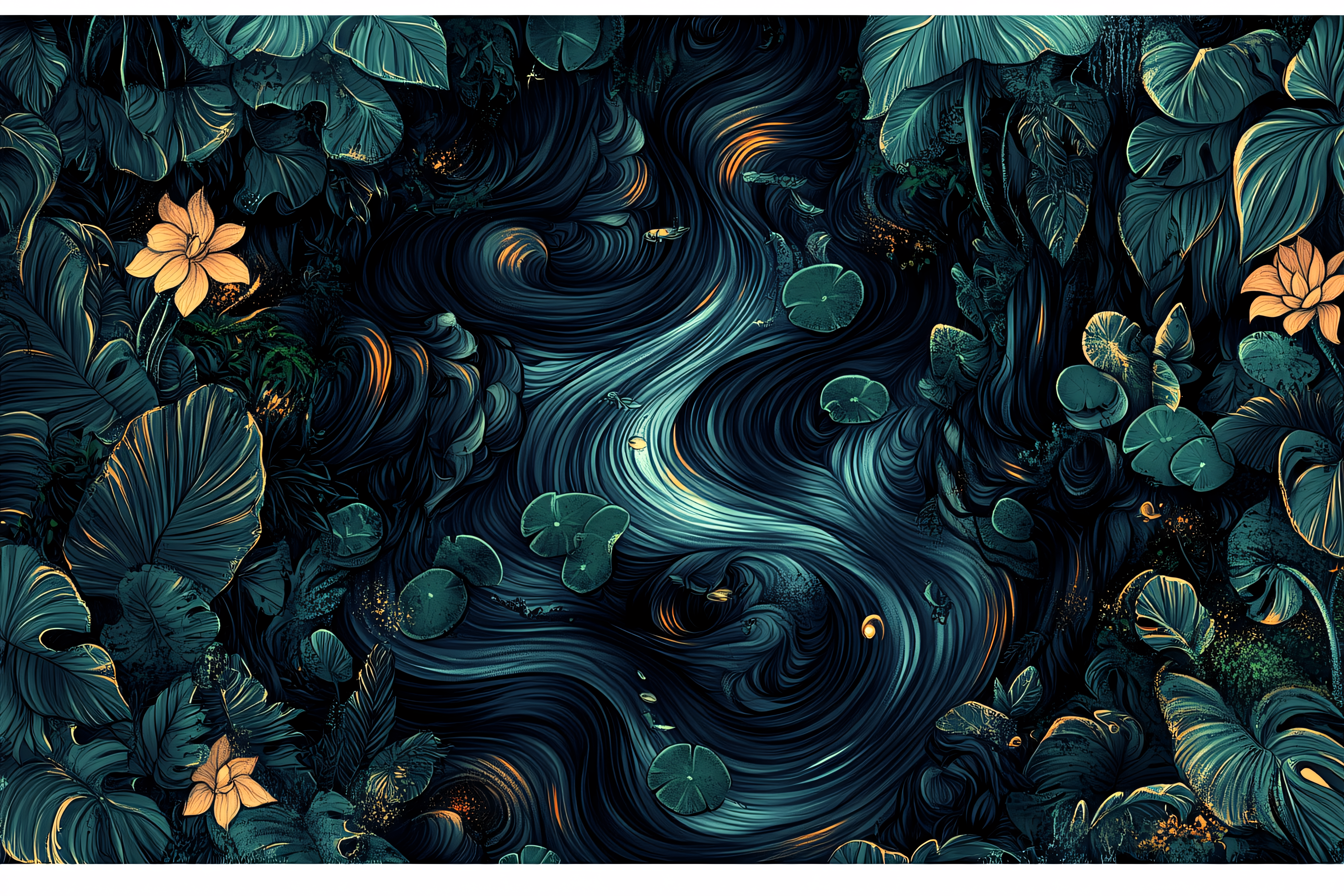 Mystical River Through Dark Jungle