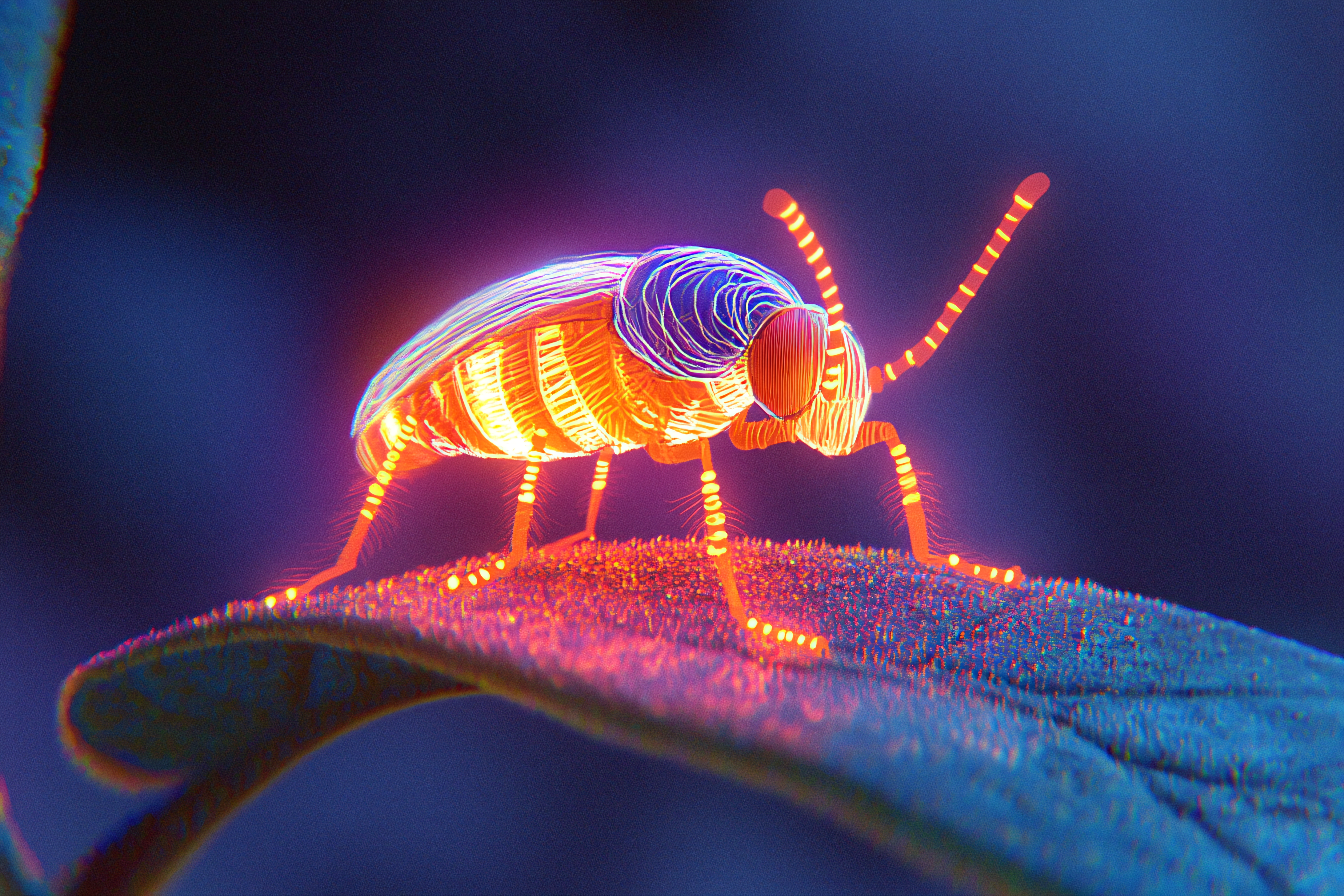 Neon Glowing Insect On Leaf