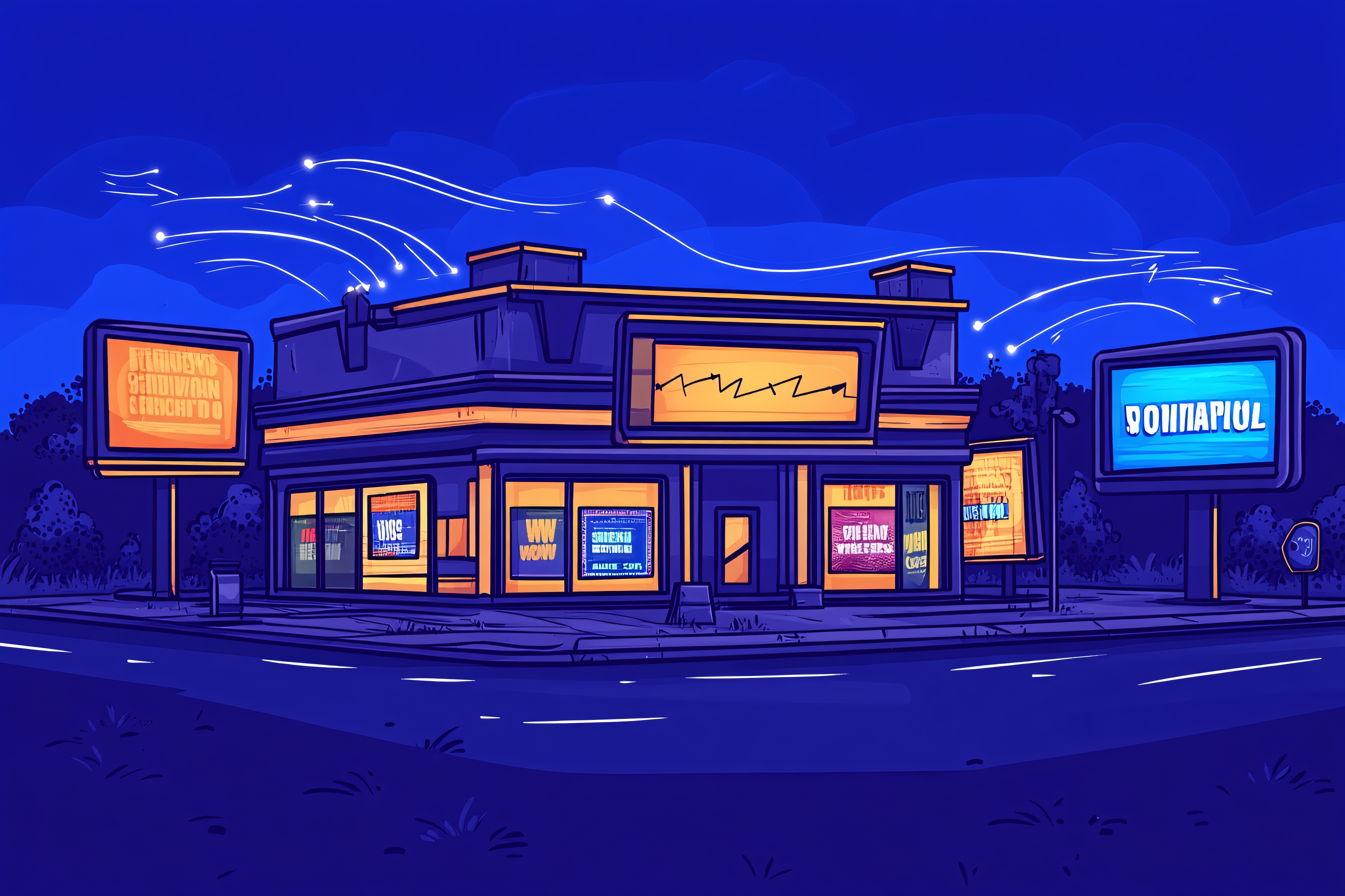 Neon Lit Storefront At Night