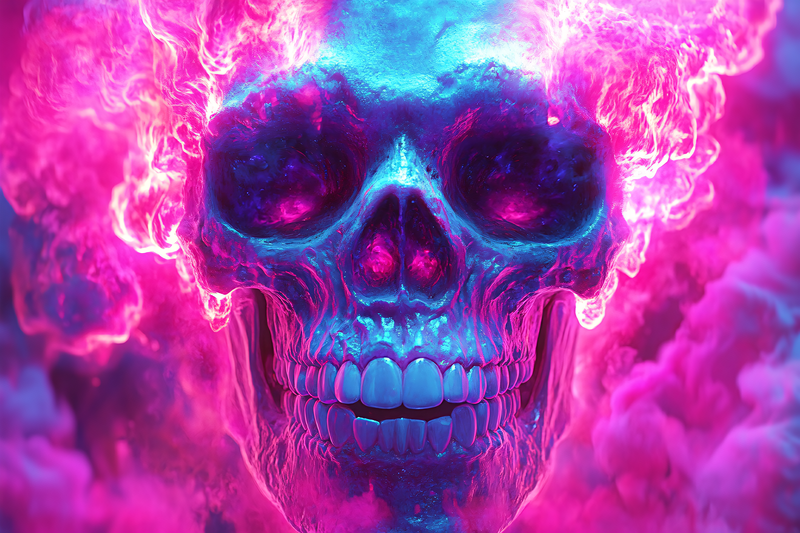 Neon Skull Engulfed in Flames