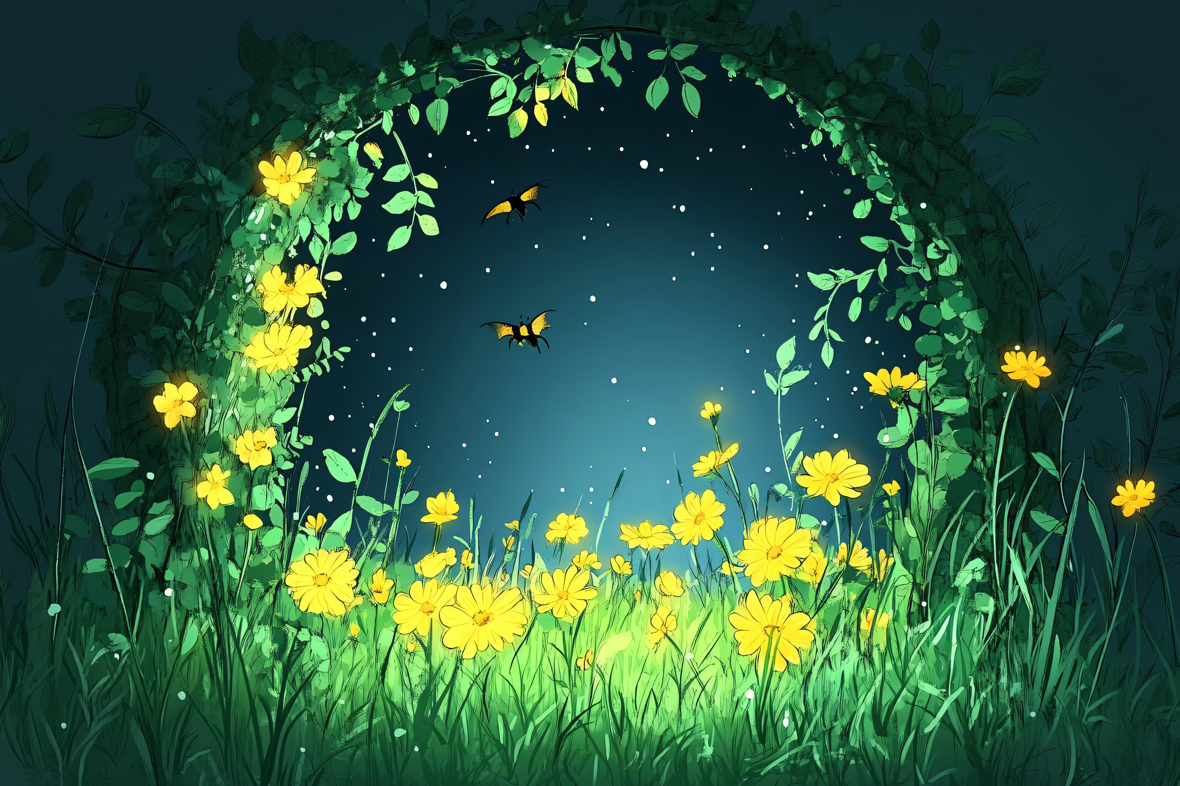 Night Garden with Glowing Flowers