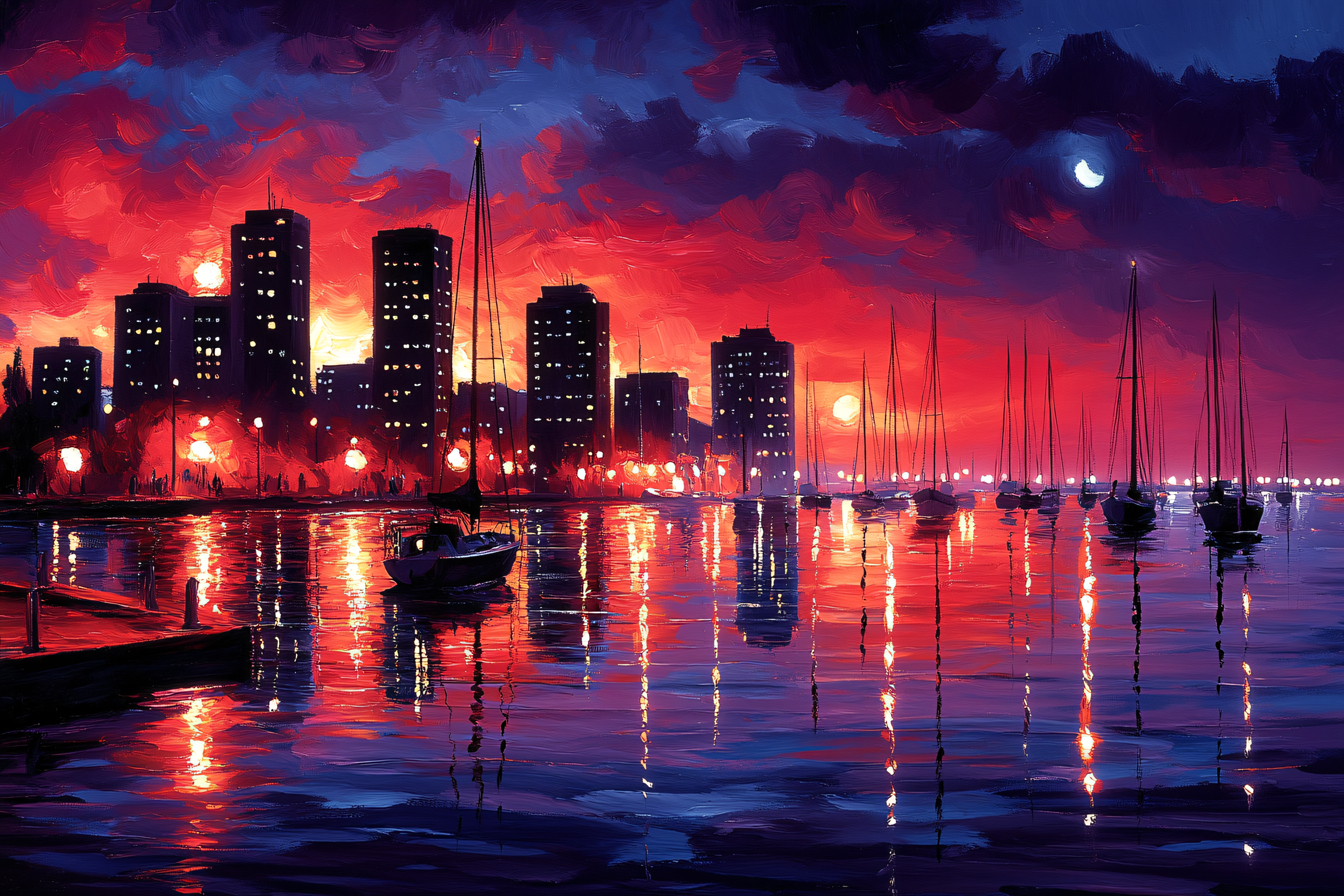 Night Harbor Cityscape