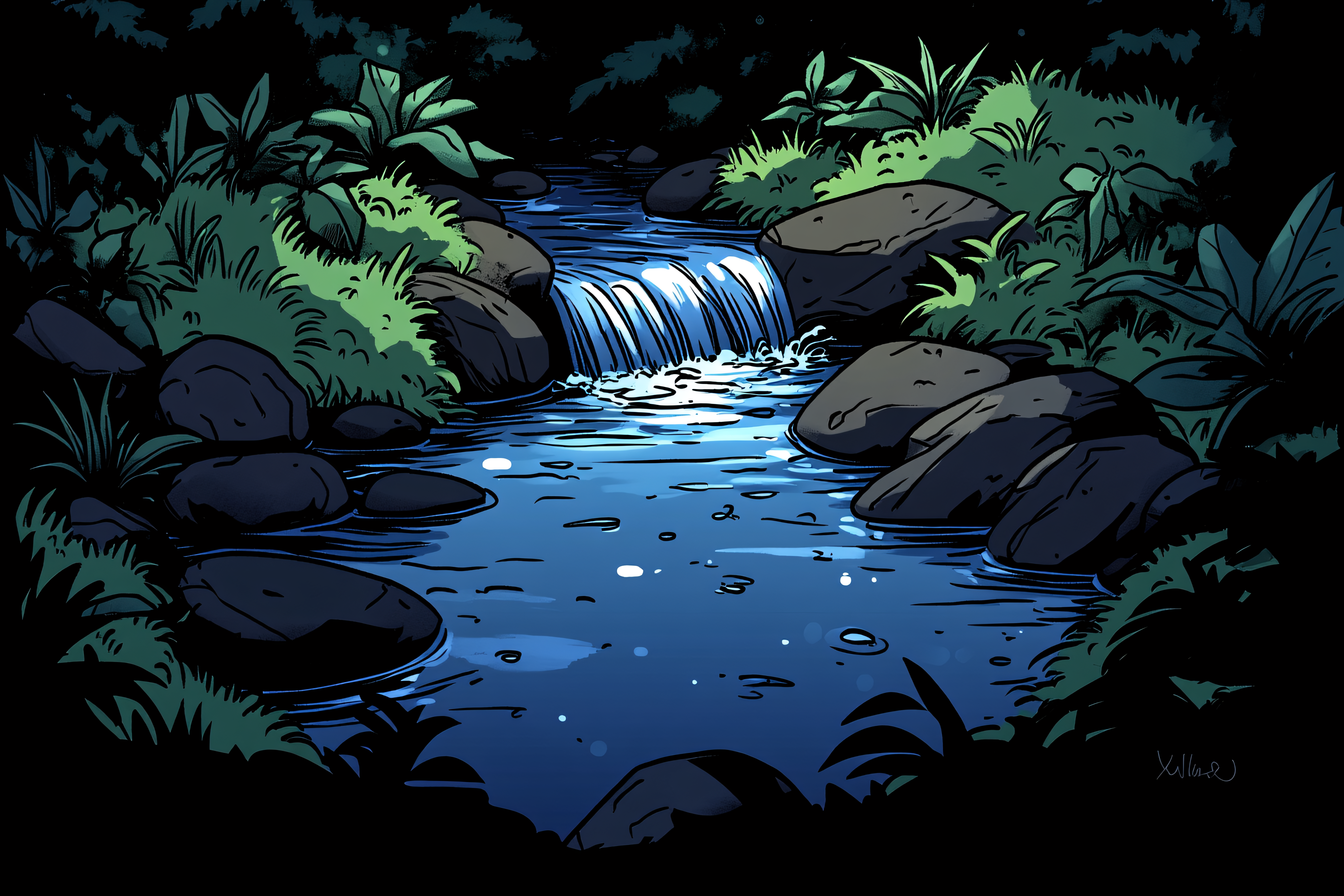 Nighttime Stream Scene