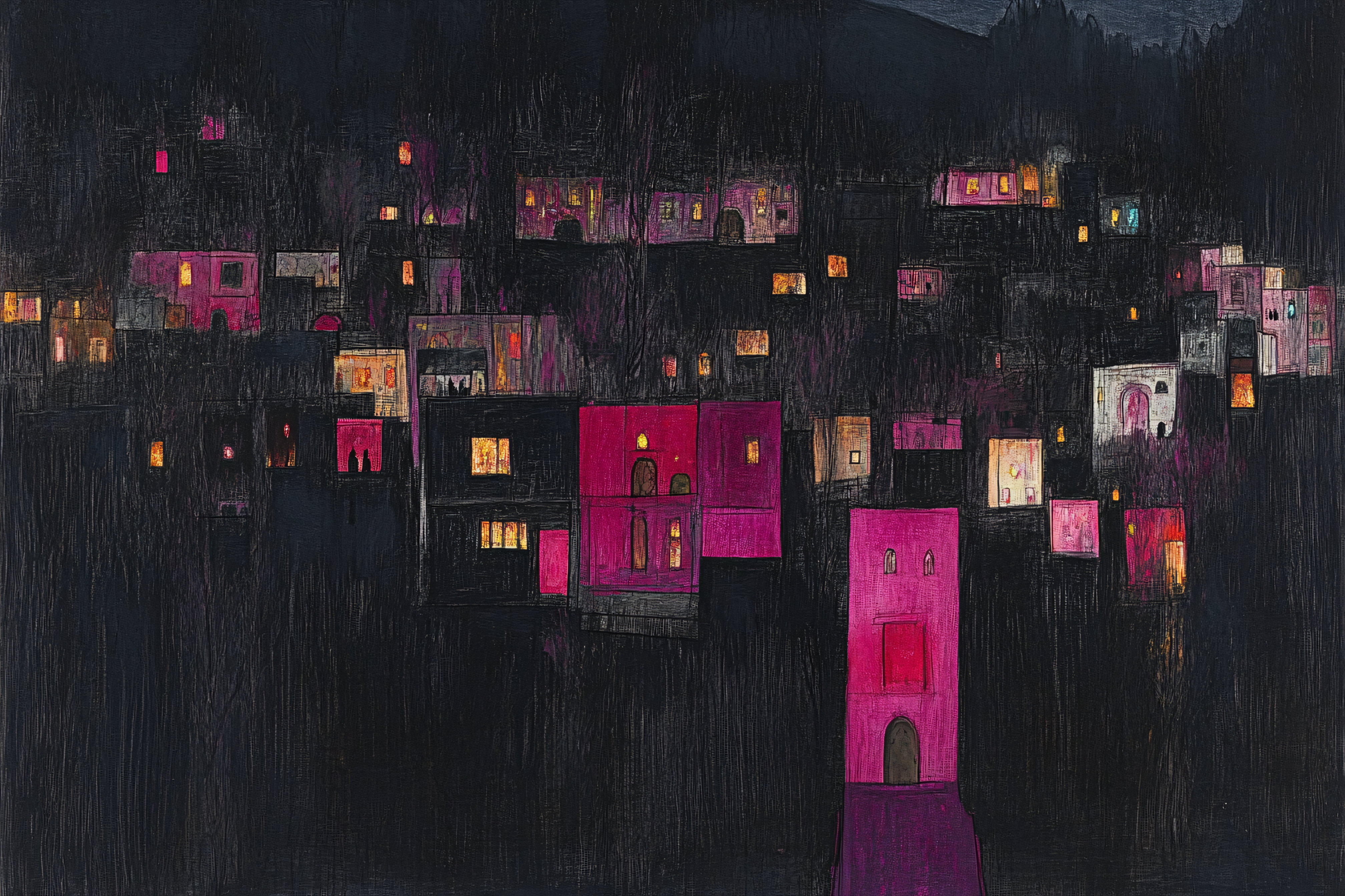 Nighttime Village Glow
