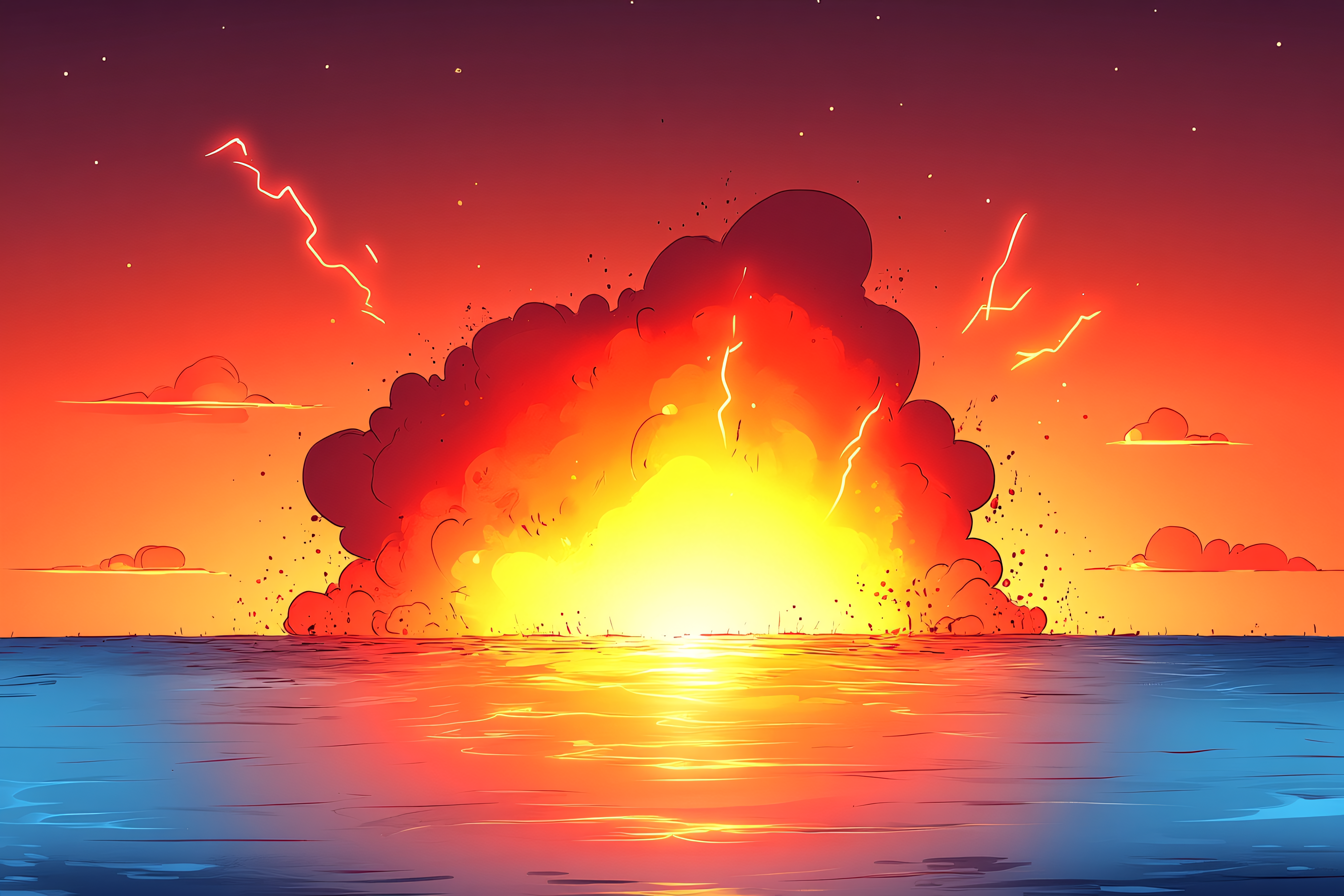 Ocean Explosion At Sunset