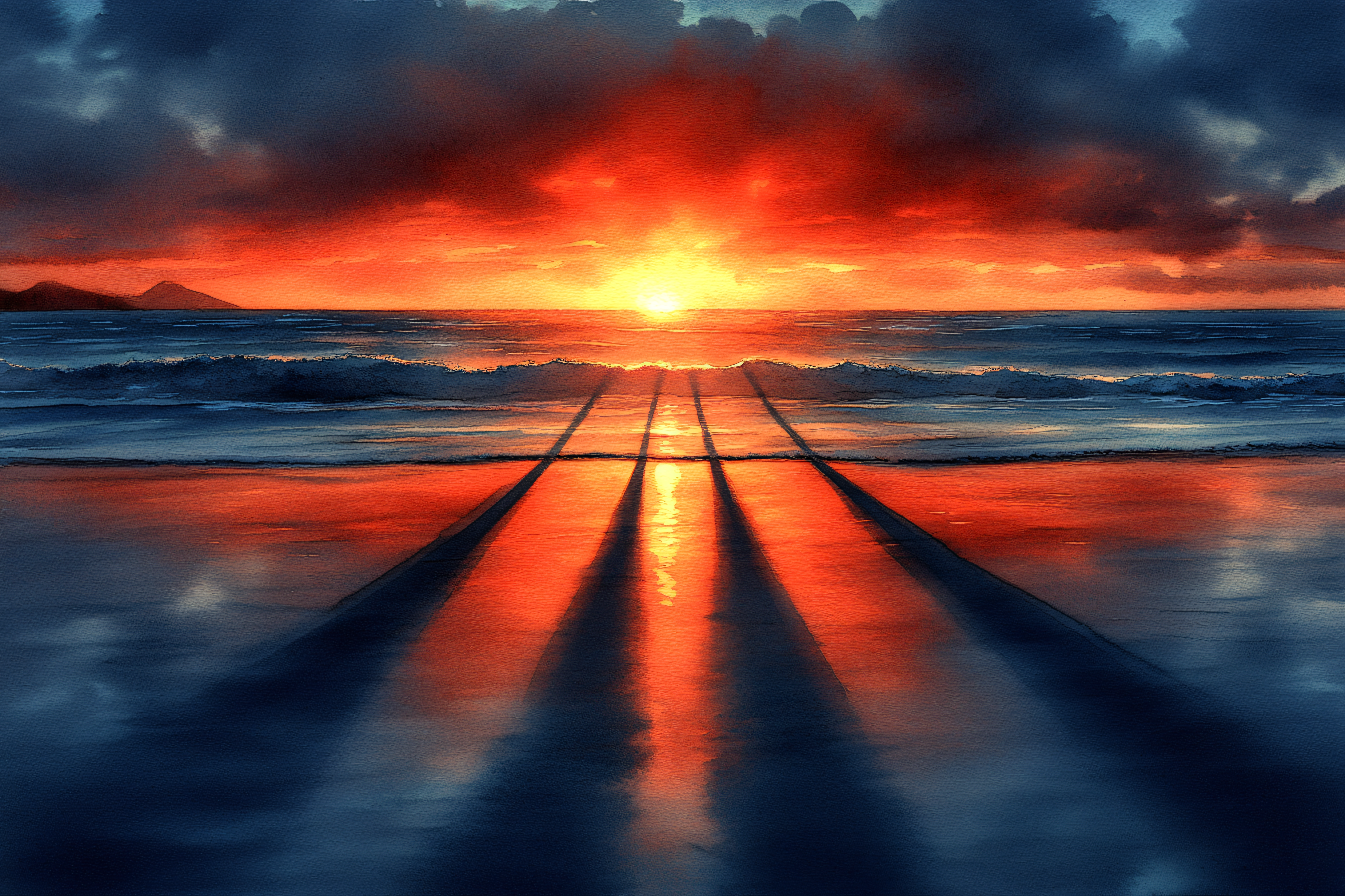 Ocean Sunset Watercolor