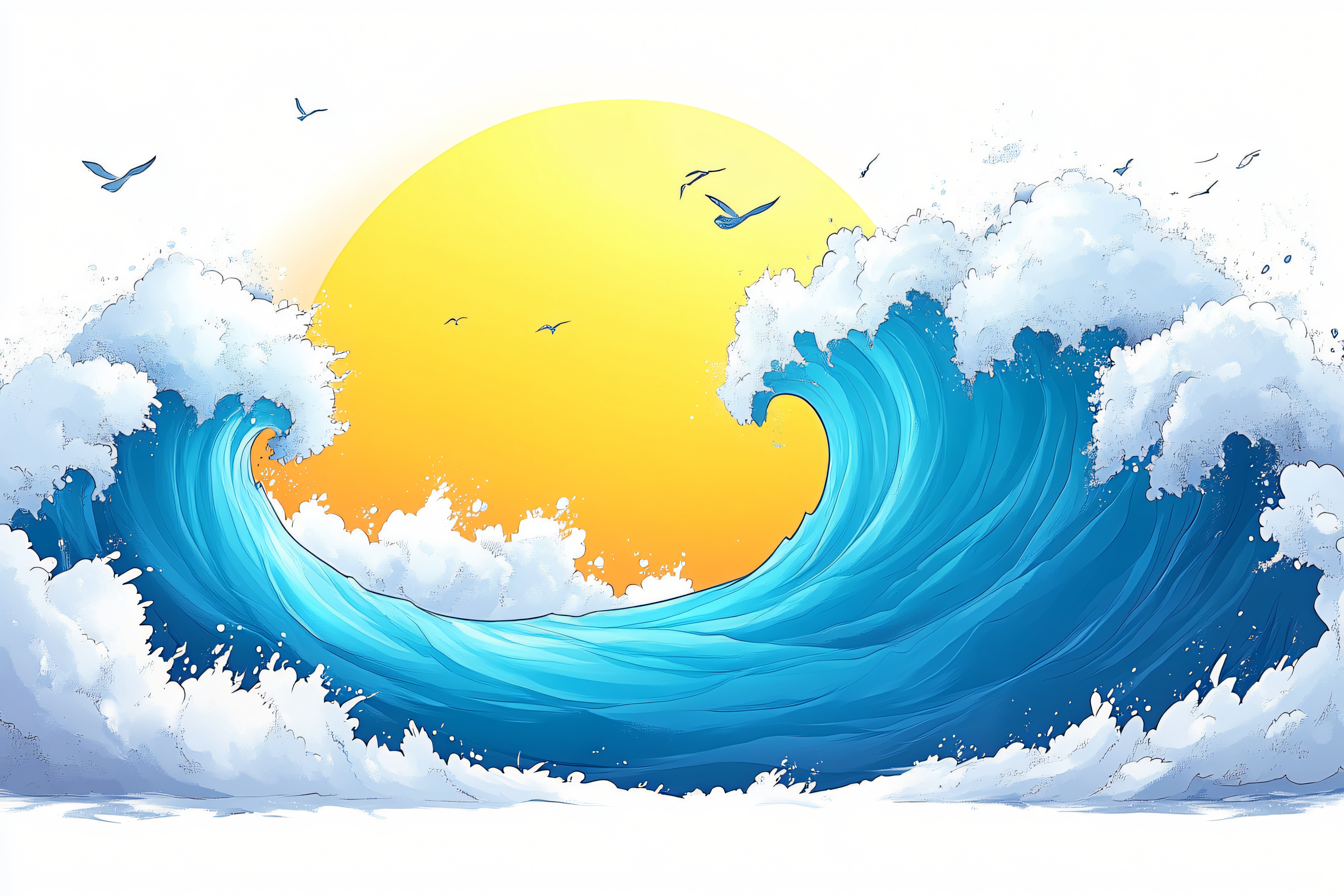 Ocean Wave Sun Seagulls