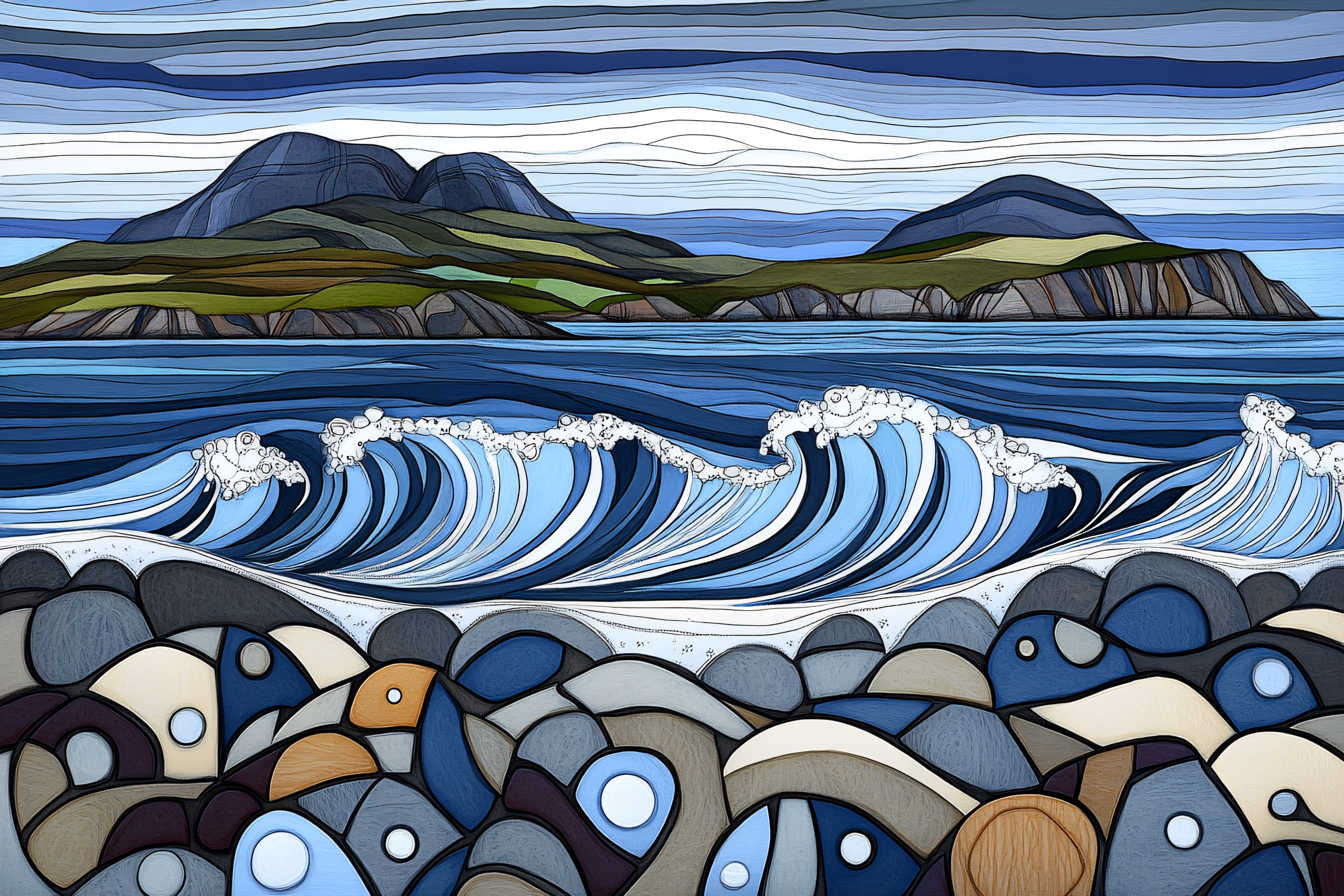 Ocean Waves Crashing on Rocky Shore