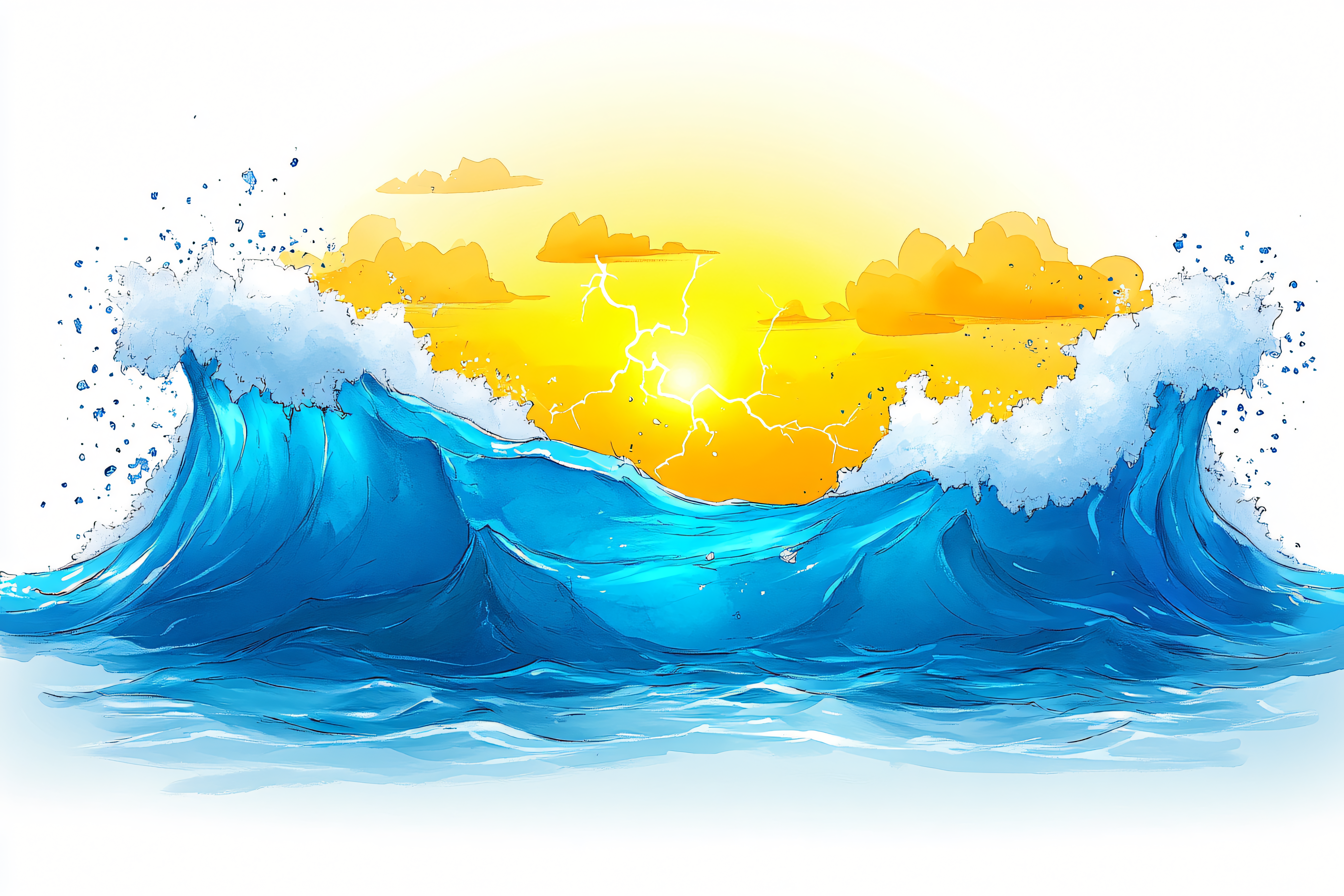 Ocean Waves Sunset Lightning
