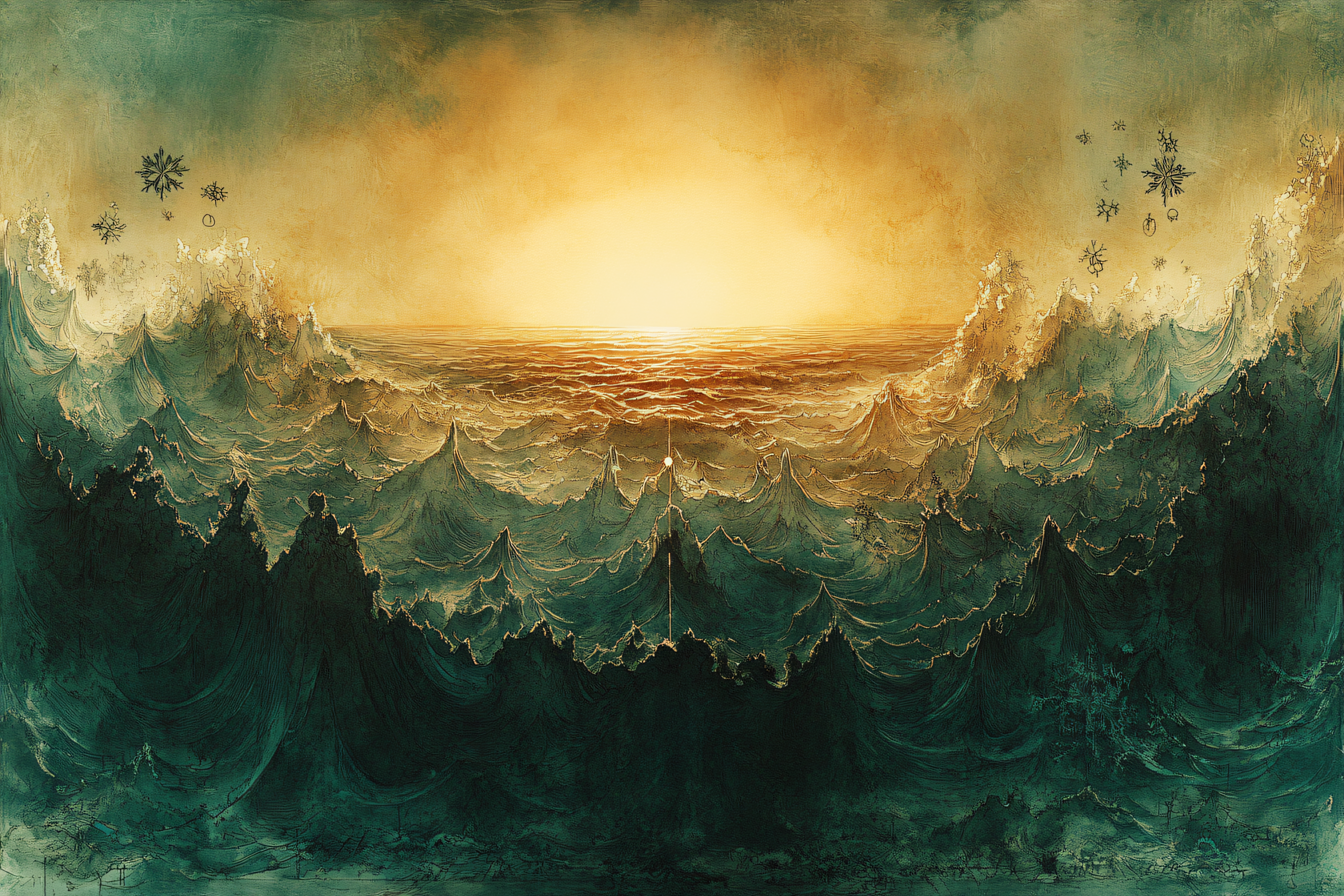 Oceanic Tempest Under Golden Skies