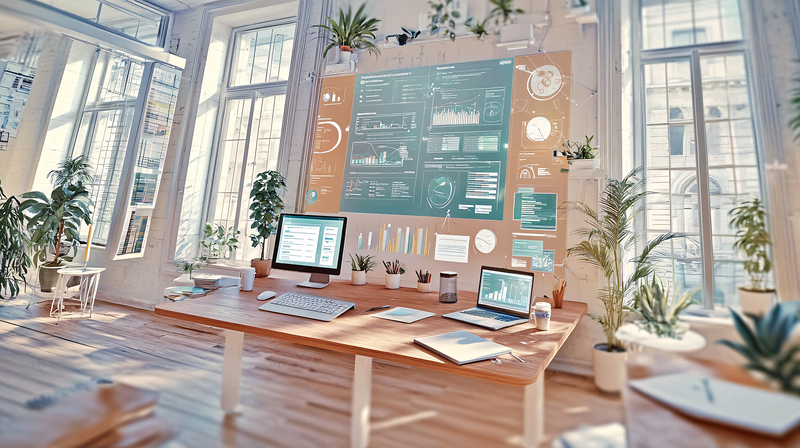 Office Workspace with Data Visualization