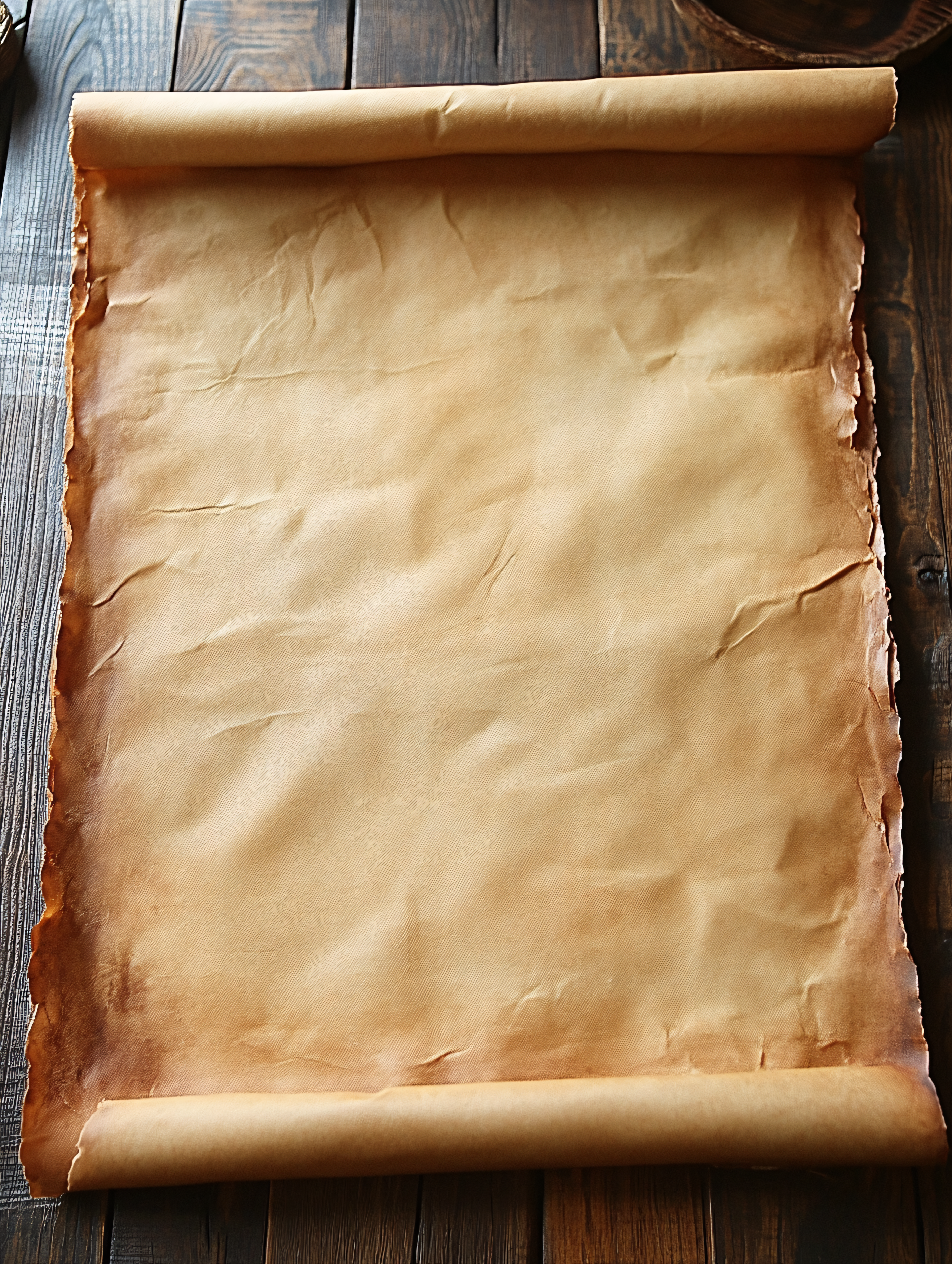 Old Paper Scroll On Wooden Table