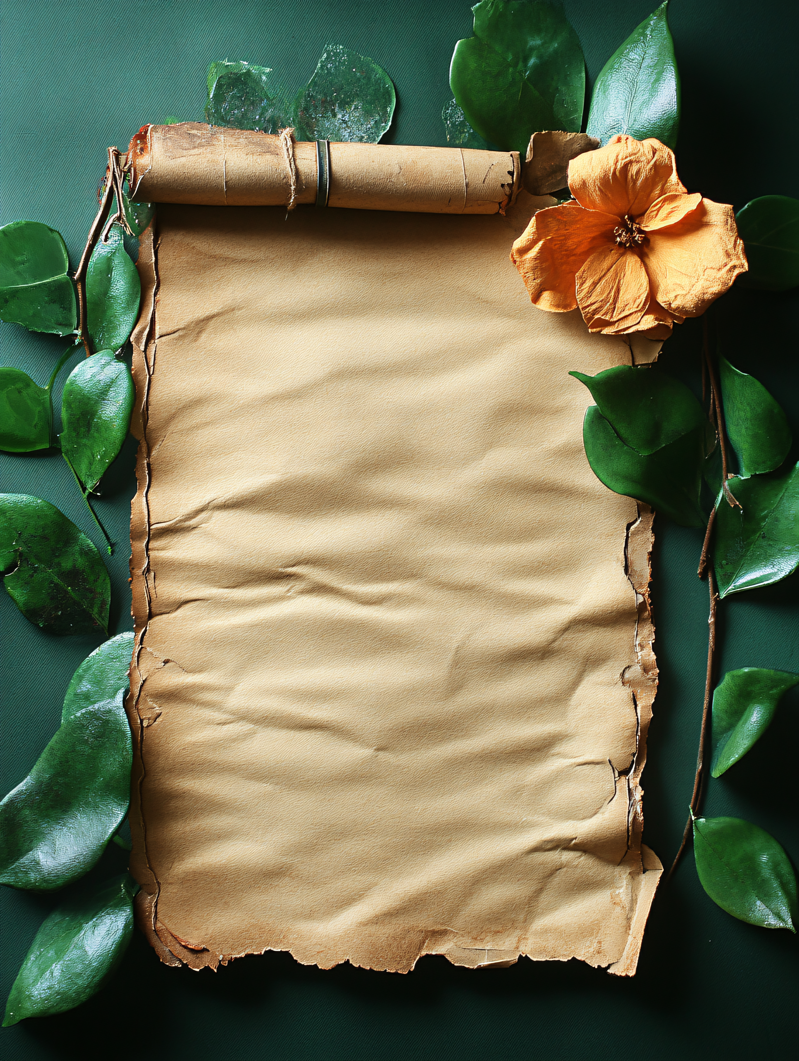 Old Paper Scroll With Flower And Leaves