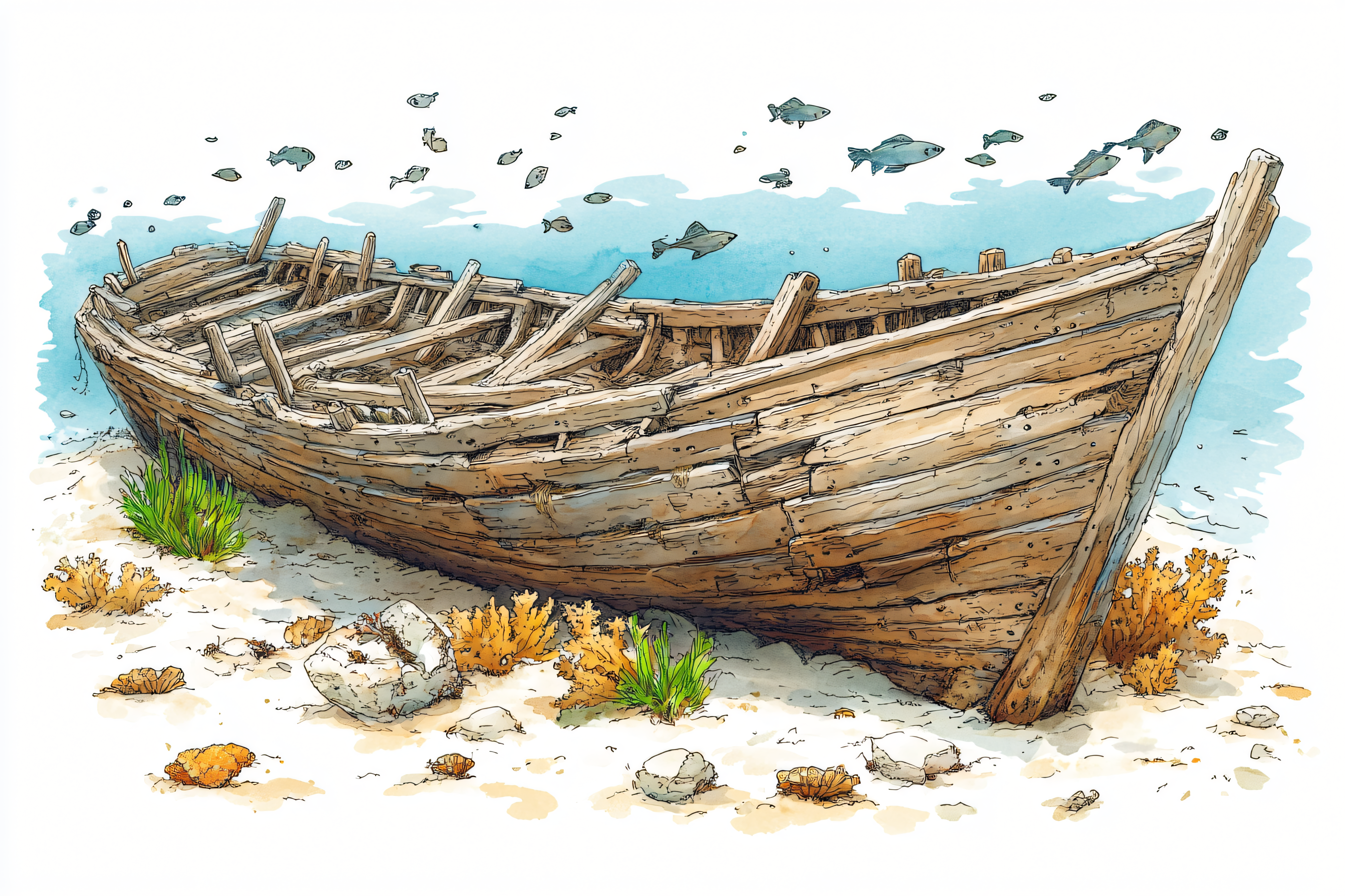 Old Wooden Boat on Beach