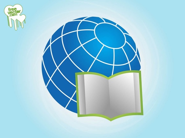 Open Book and Globe Free Vector